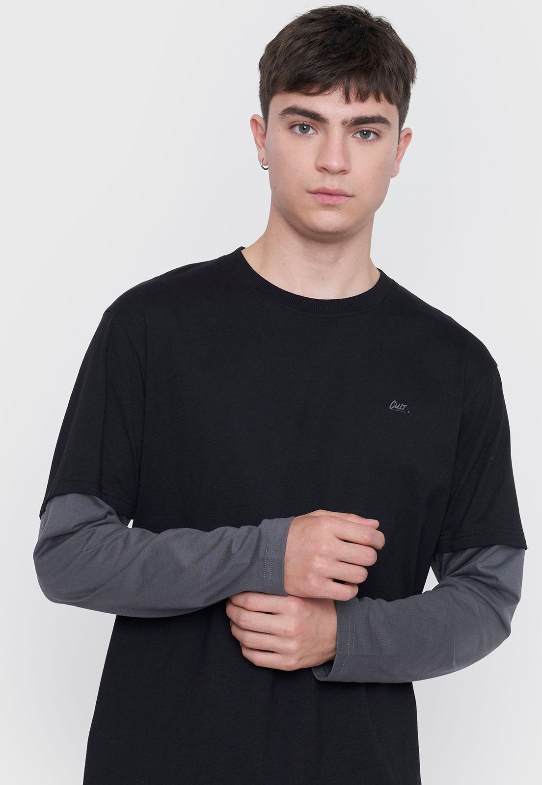 Polera Hombre M/L Doble Manga Negro/Gris Corona-2