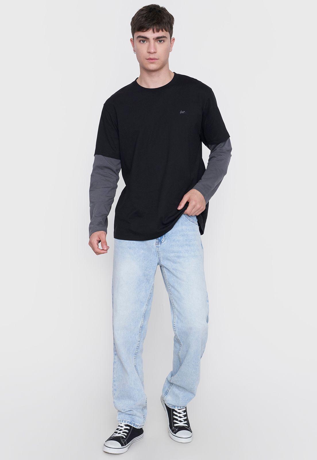 Polera Hombre M/L Doble Manga Negro/Gris Corona-3