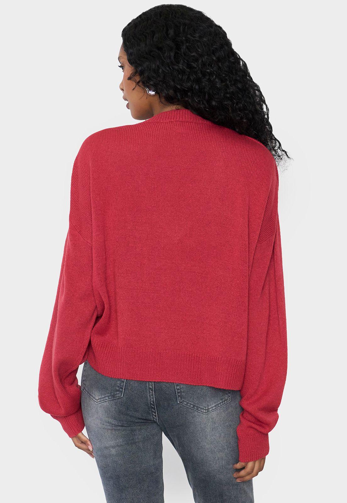 Sweater Mujer Cuello V Color Rojo Corona-1