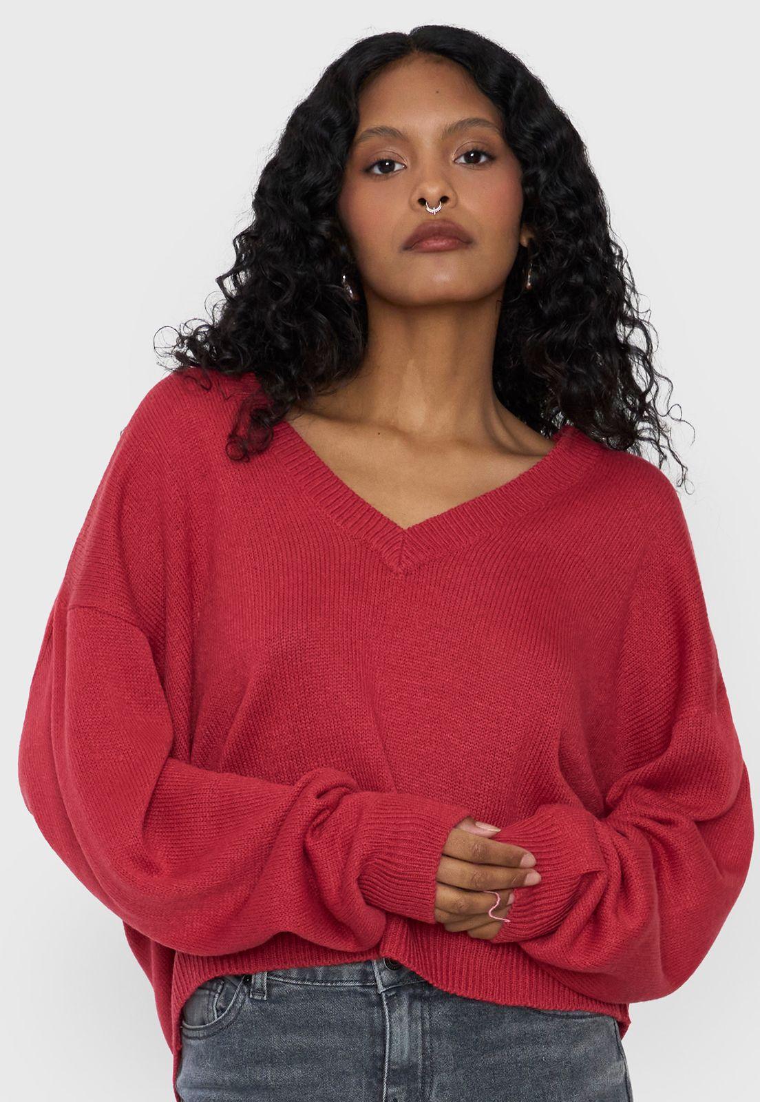 Sweater Mujer Cuello V Color Rojo Corona-2
