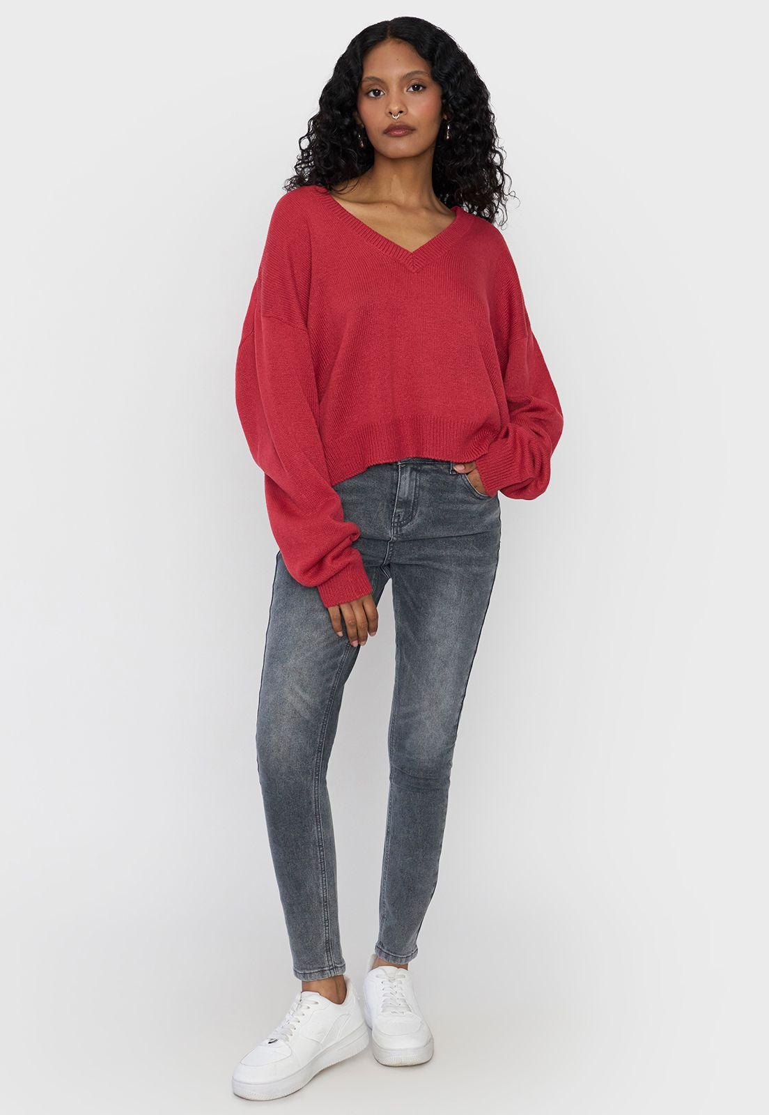 Sweater Mujer Cuello V Color Rojo Corona-3
