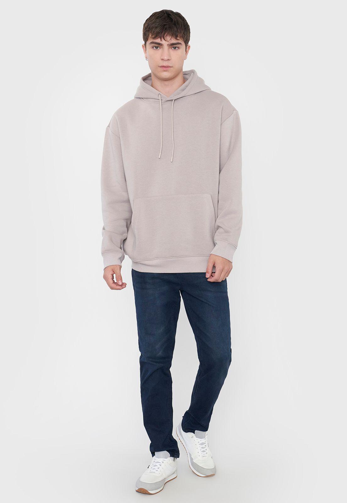 Polerón Hombre Liso Canguro Color Ecru Corona-3