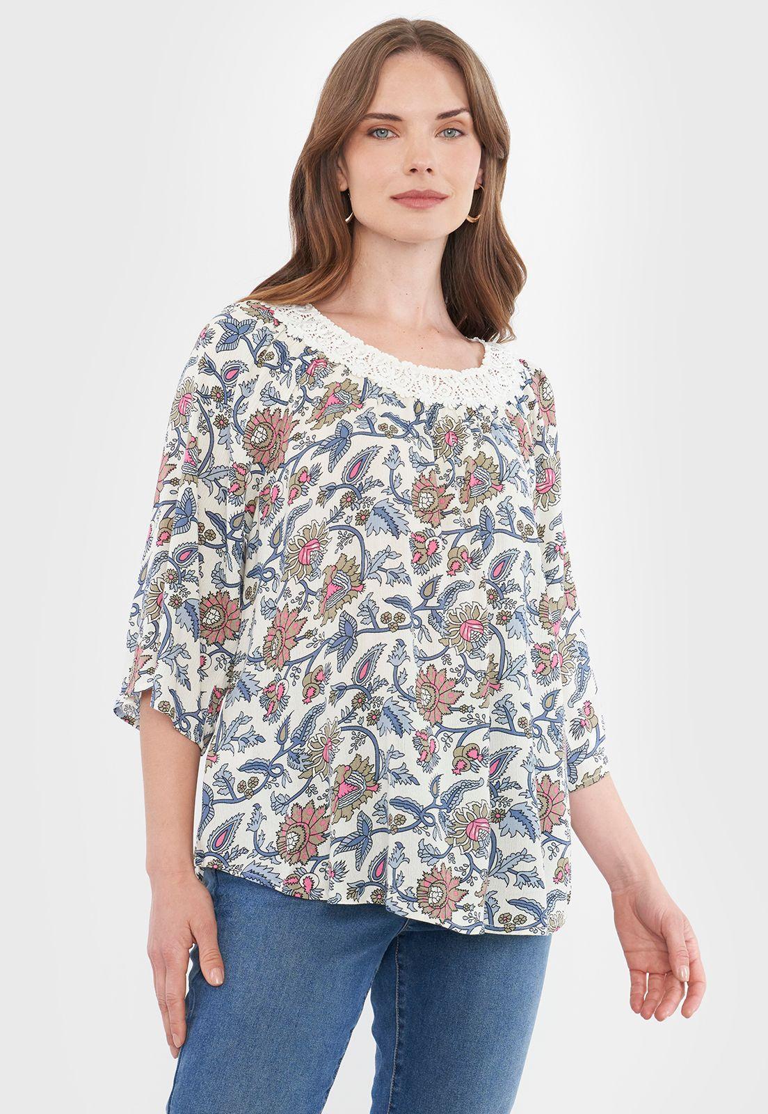 Blusa Mujer Macramé Ecru Print Corona-0