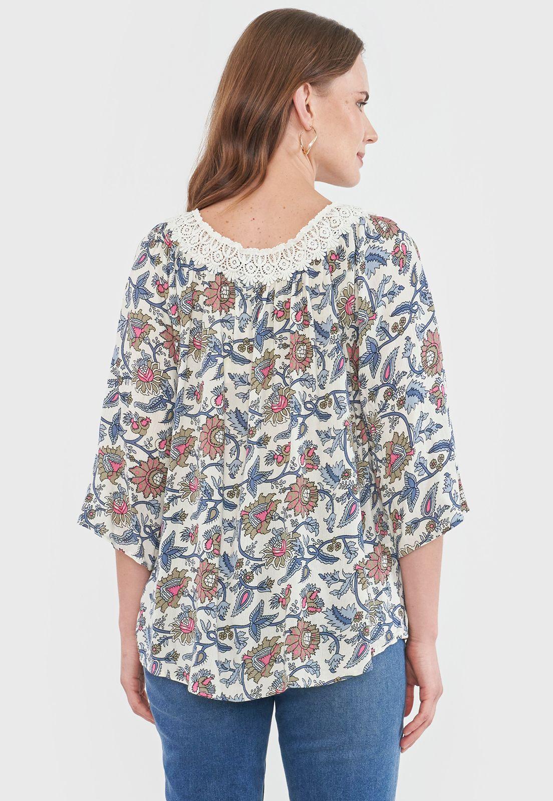Blusa Mujer Macramé Ecru Print Corona-1