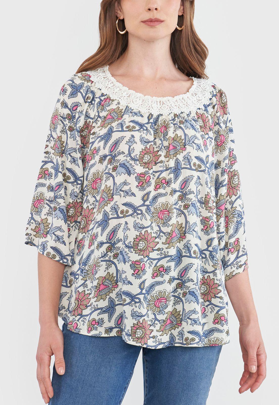 Blusa Mujer Macramé Ecru Print Corona-2