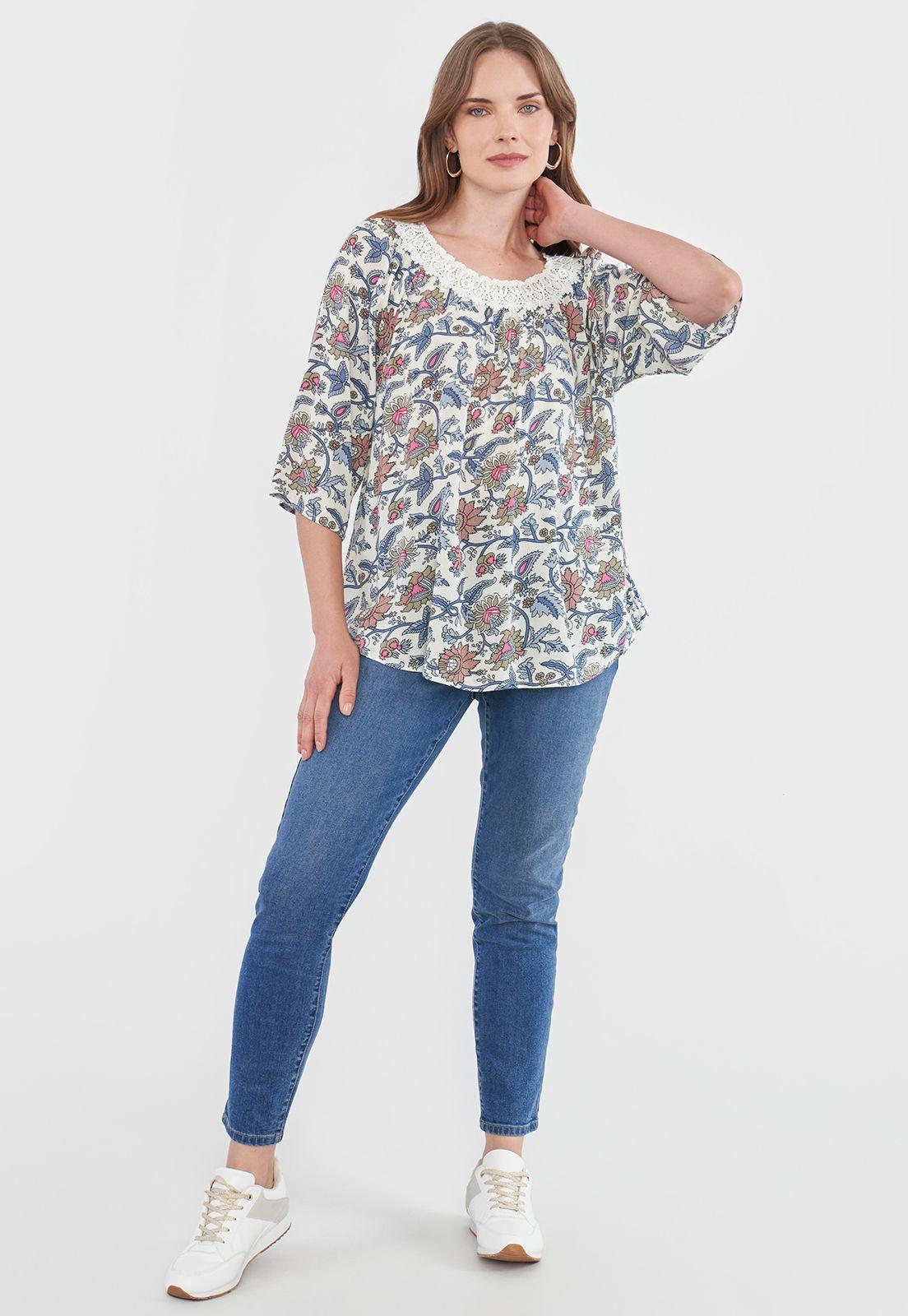 Blusa Mujer Macramé Ecru Print Corona-3