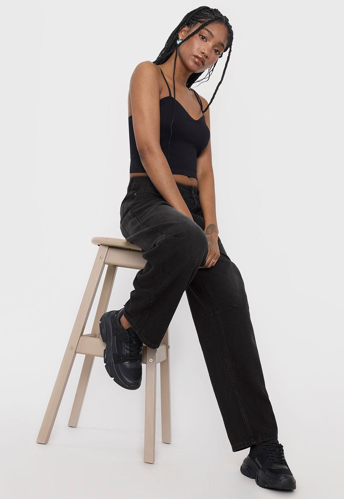 Jeans Mujer Baggy Negro Corona-3