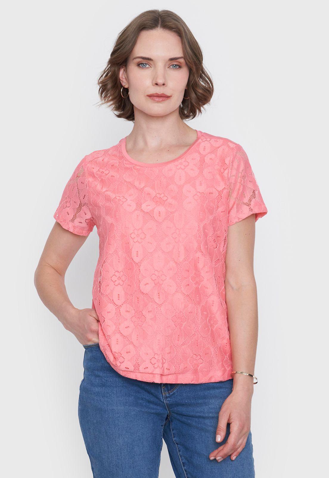 Polera Mujer Encaje M/C Coral Corona-0