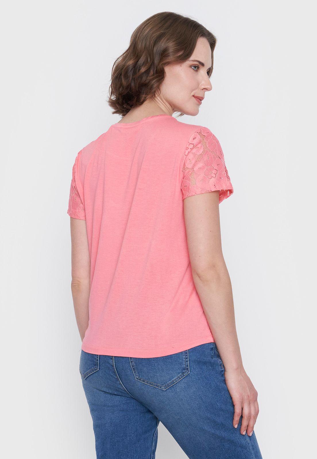 Polera Mujer Encaje M/C Coral Corona-1