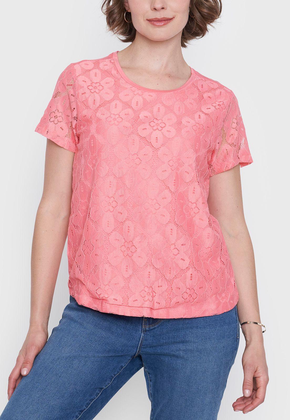 Polera Mujer Encaje M/C Coral Corona-2