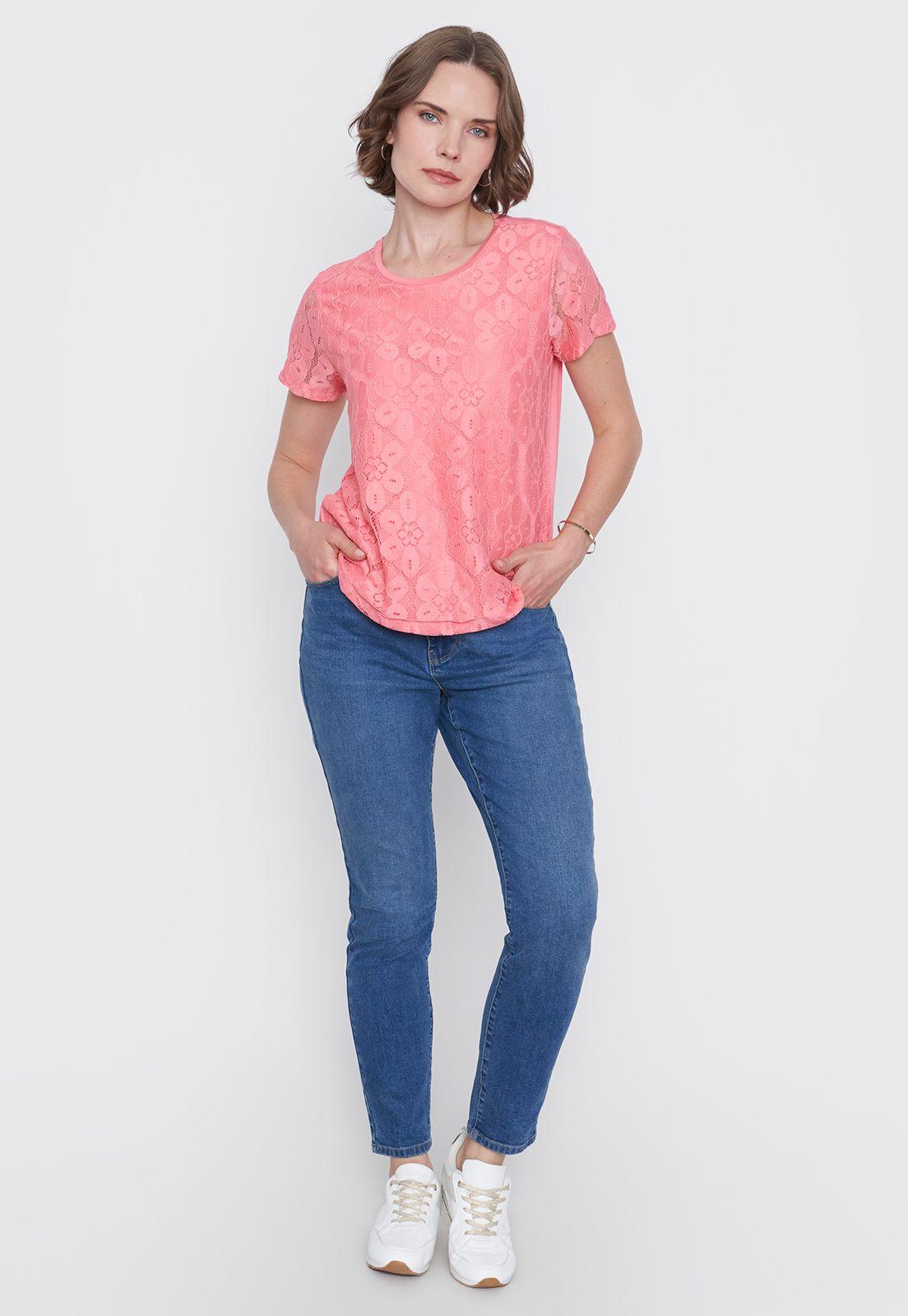 Polera Mujer Encaje M/C Coral Corona-3