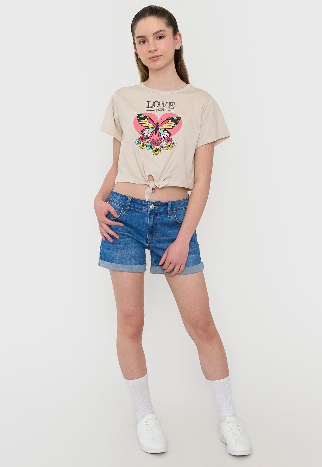 Polera Niña Teen Manga Corta Fun Nudo Beige Corona-3