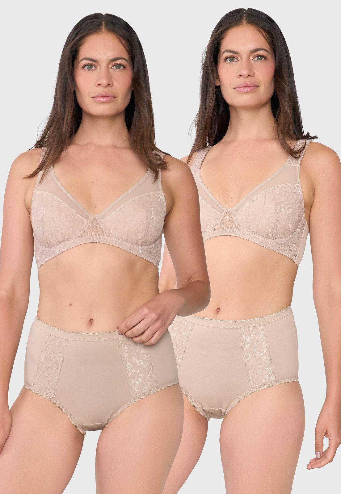Calzón Mujer Bipack Alto Cotton Encaje Mix Beige Corona-0