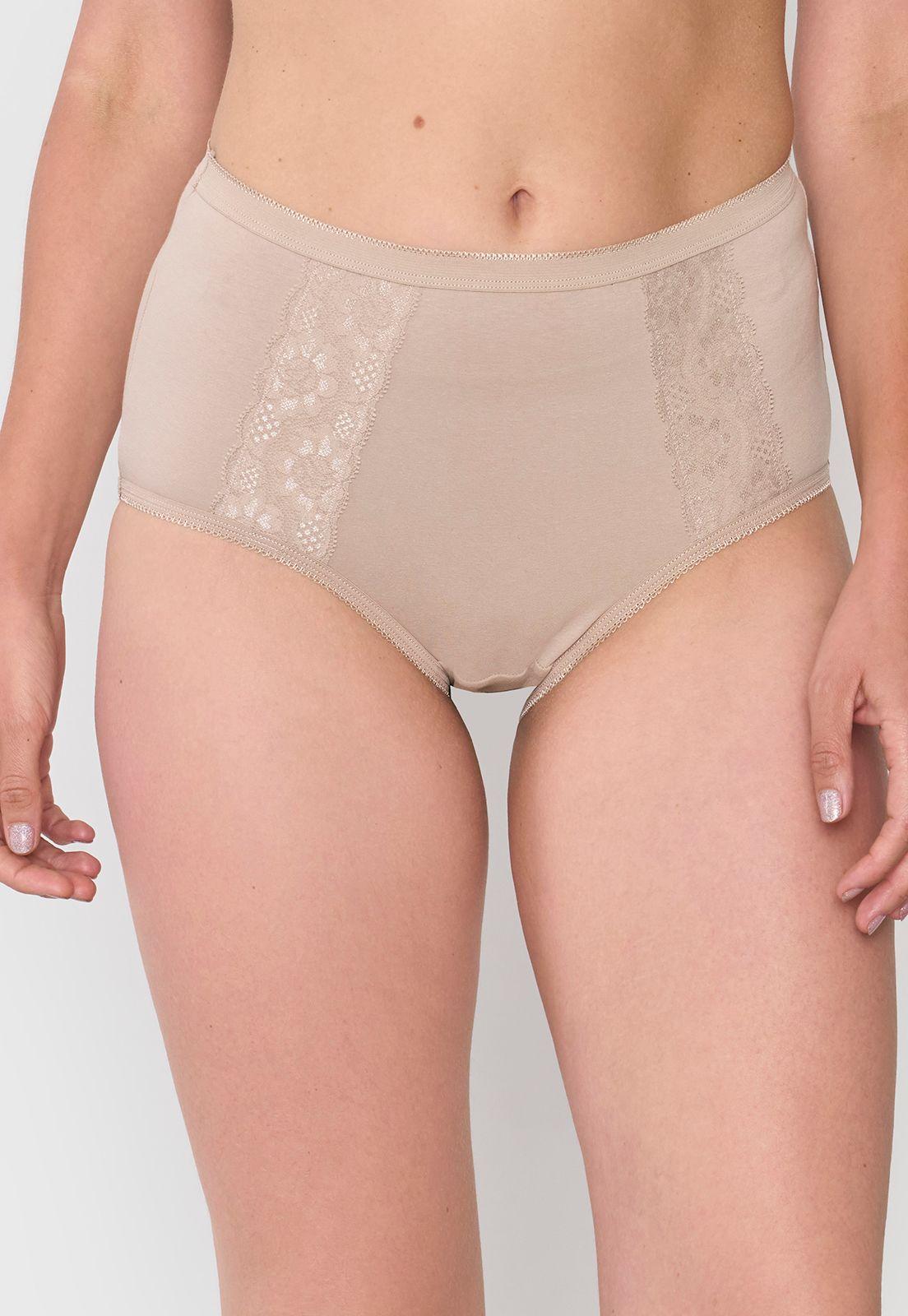 Calzón Mujer Bipack Alto Cotton Encaje Mix Beige Corona-1