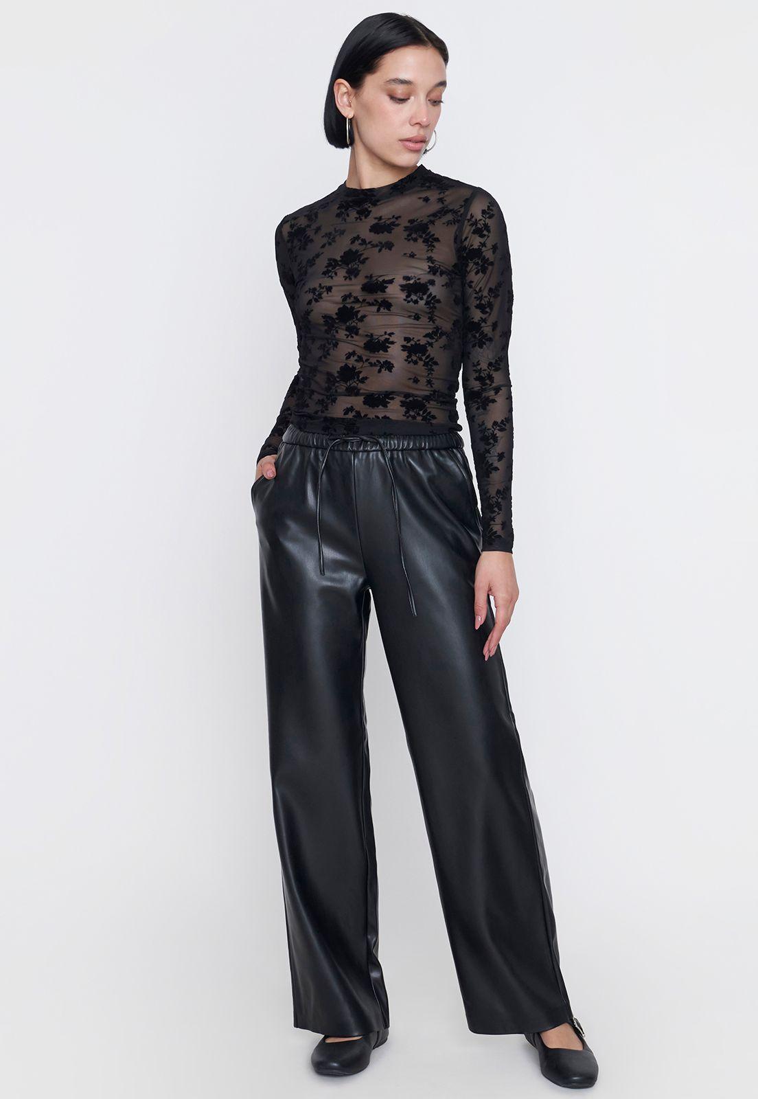 Pantalón Mujer Negro Ecocuero Corona-0