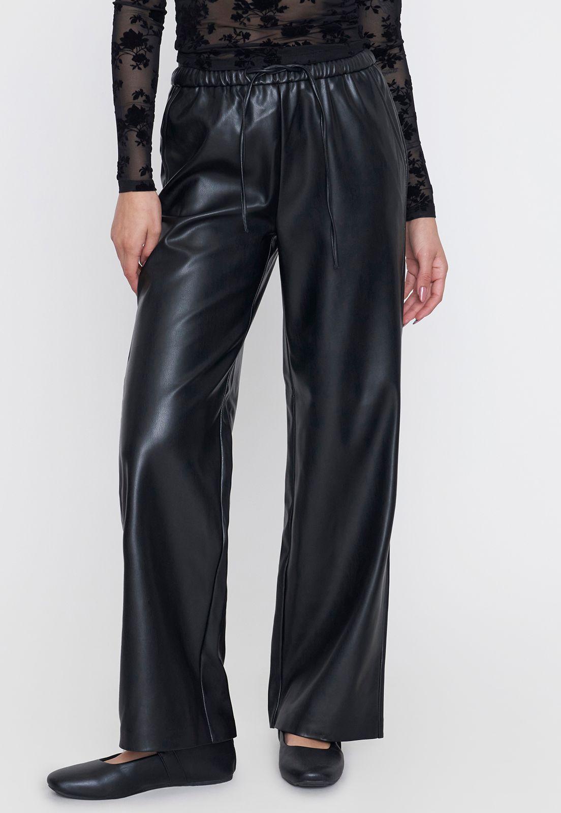 Pantalón Mujer Negro Ecocuero Corona-1