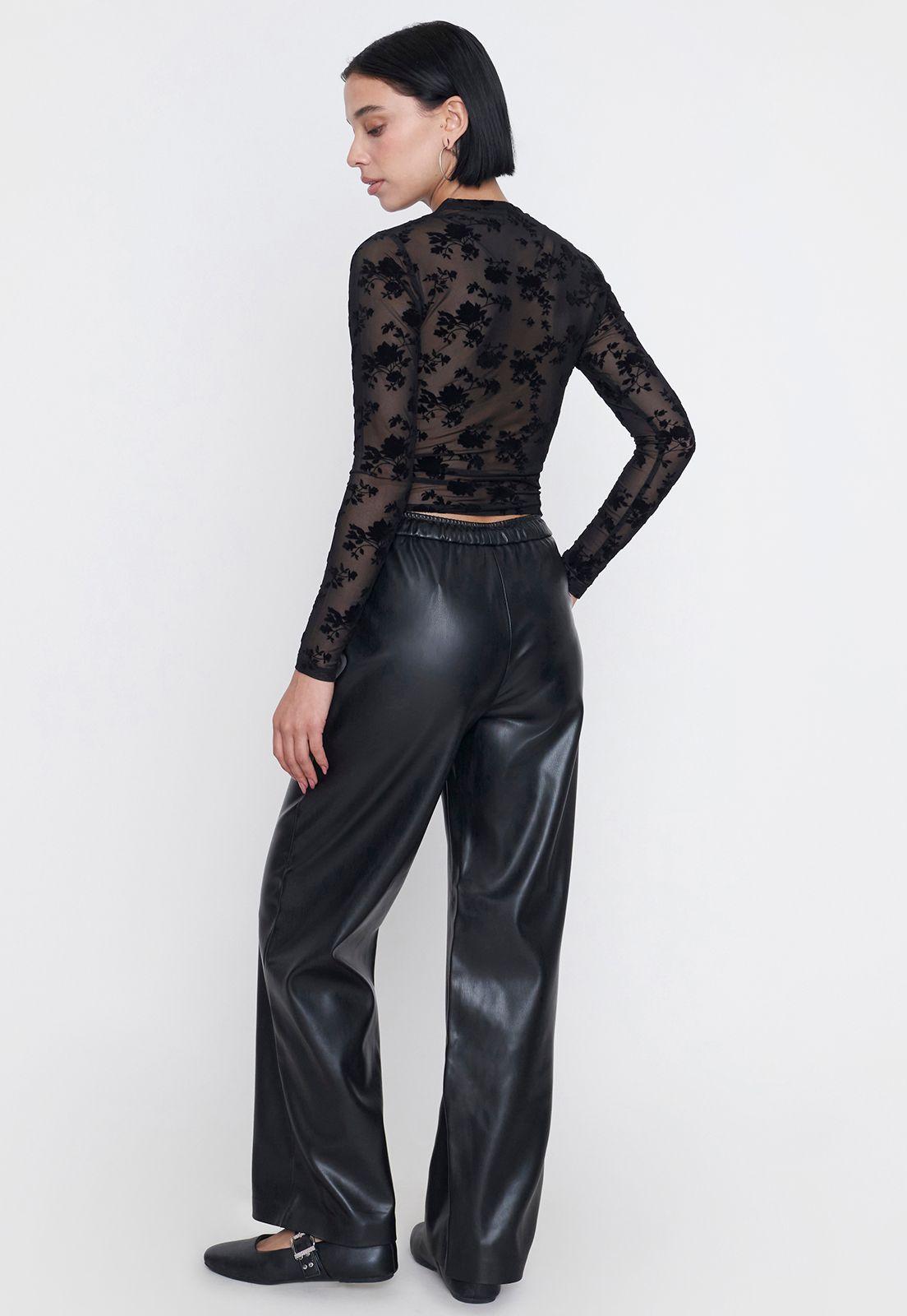Pantalón Mujer Negro Ecocuero Corona-2