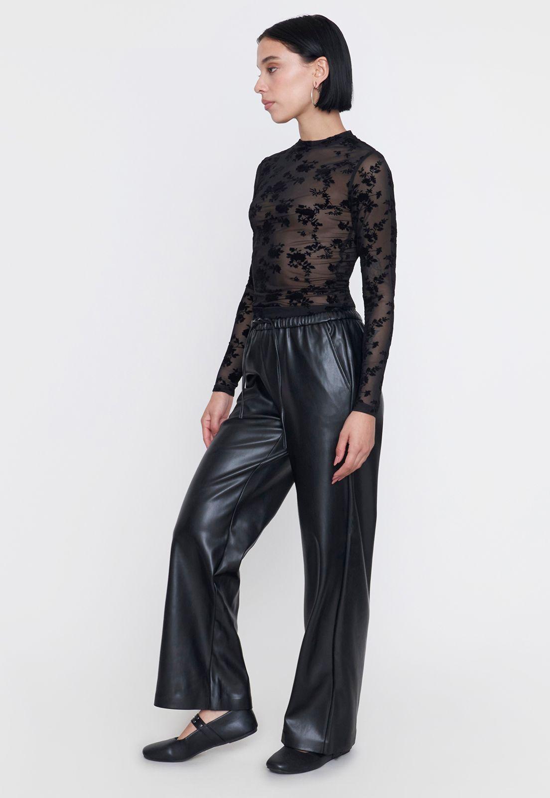 Pantalón Mujer Negro Ecocuero Corona-3