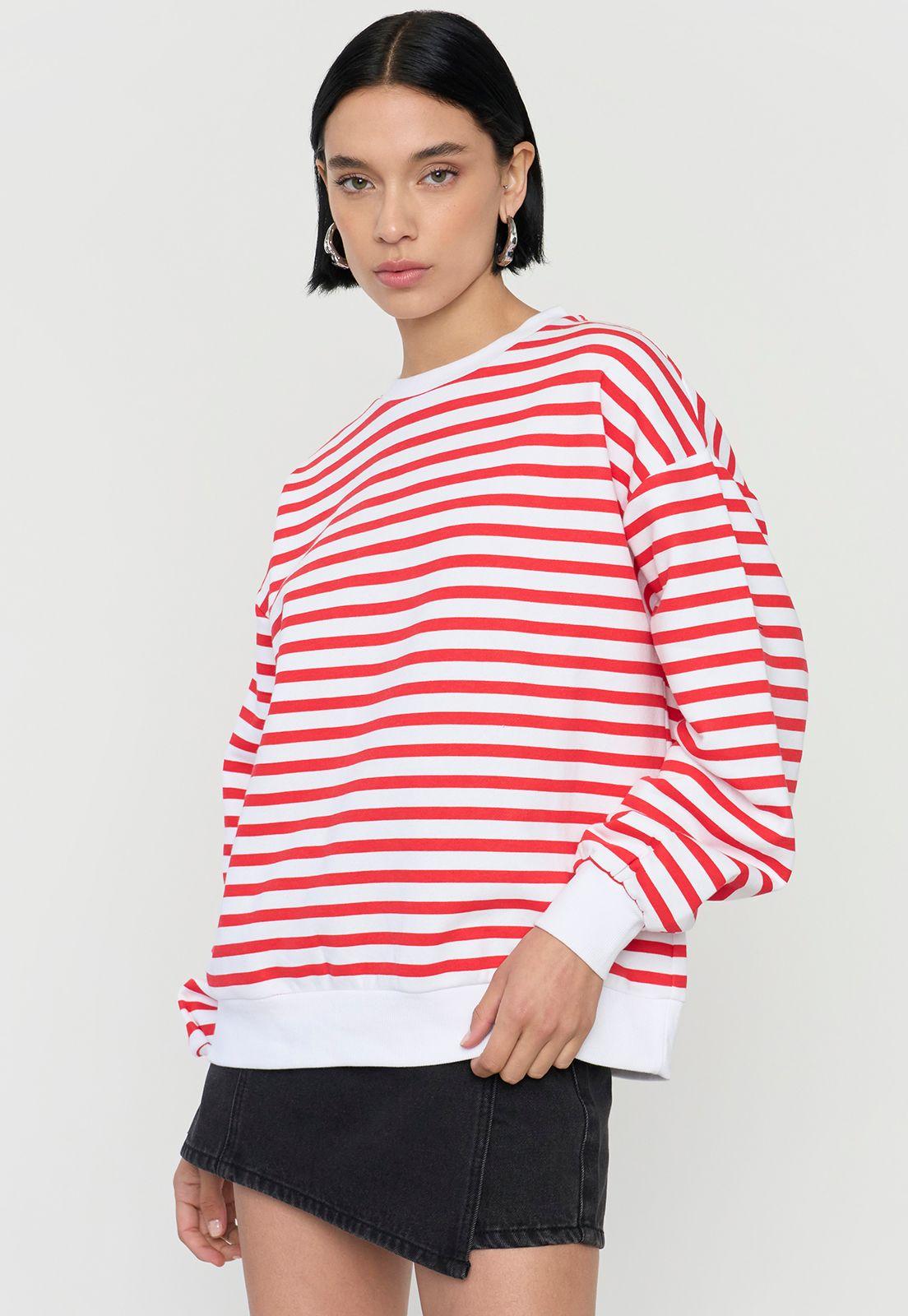 Polerón Mujer Oversize Líneas Rojo Corona-2