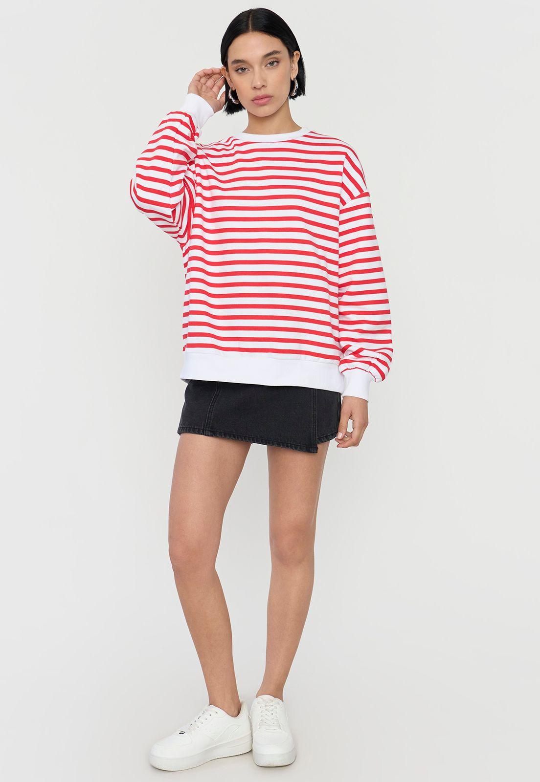 Polerón Mujer Oversize Líneas Rojo Corona-3