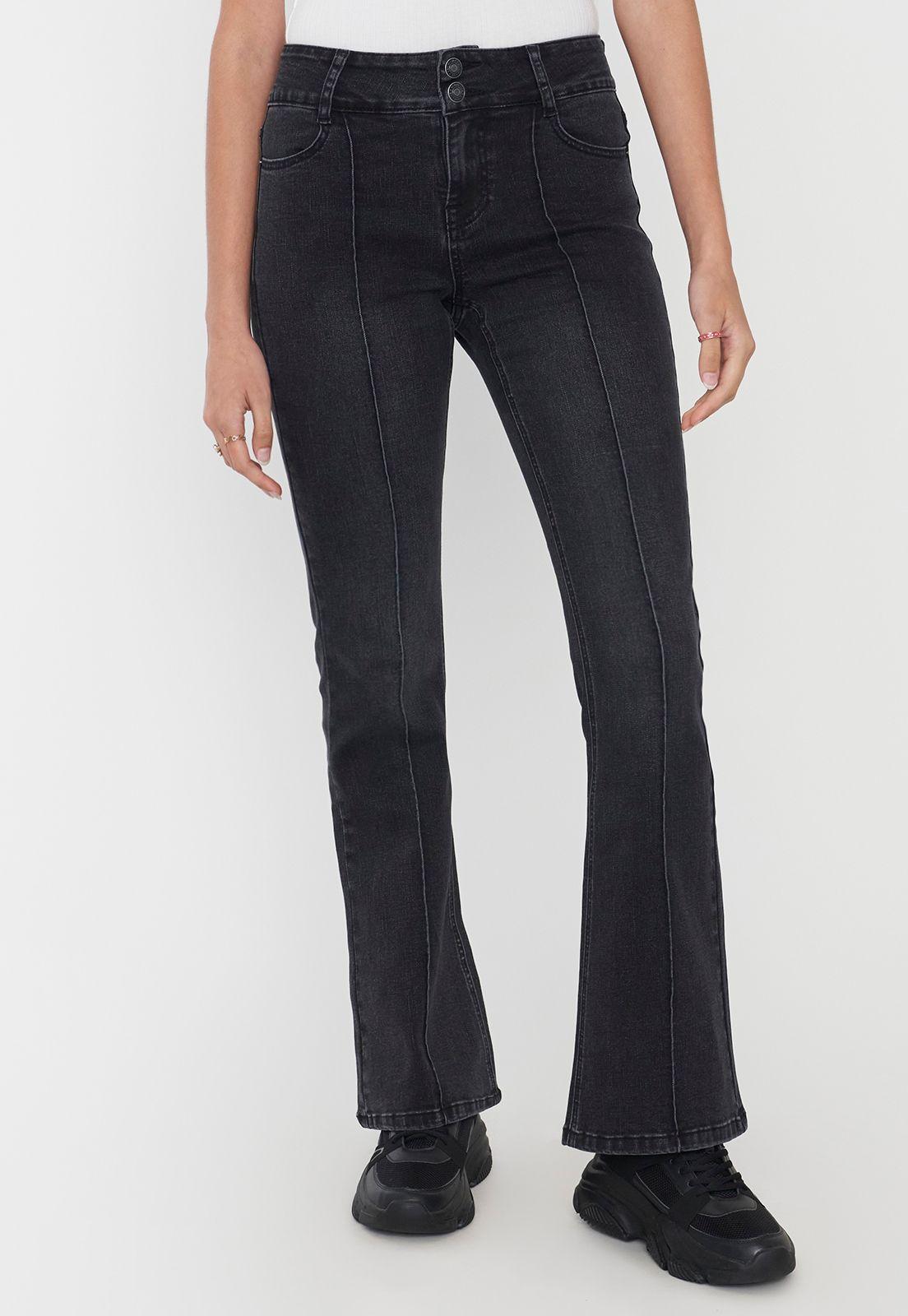 Jeans Mujer Flare Fit Costuras Negro Corona-1