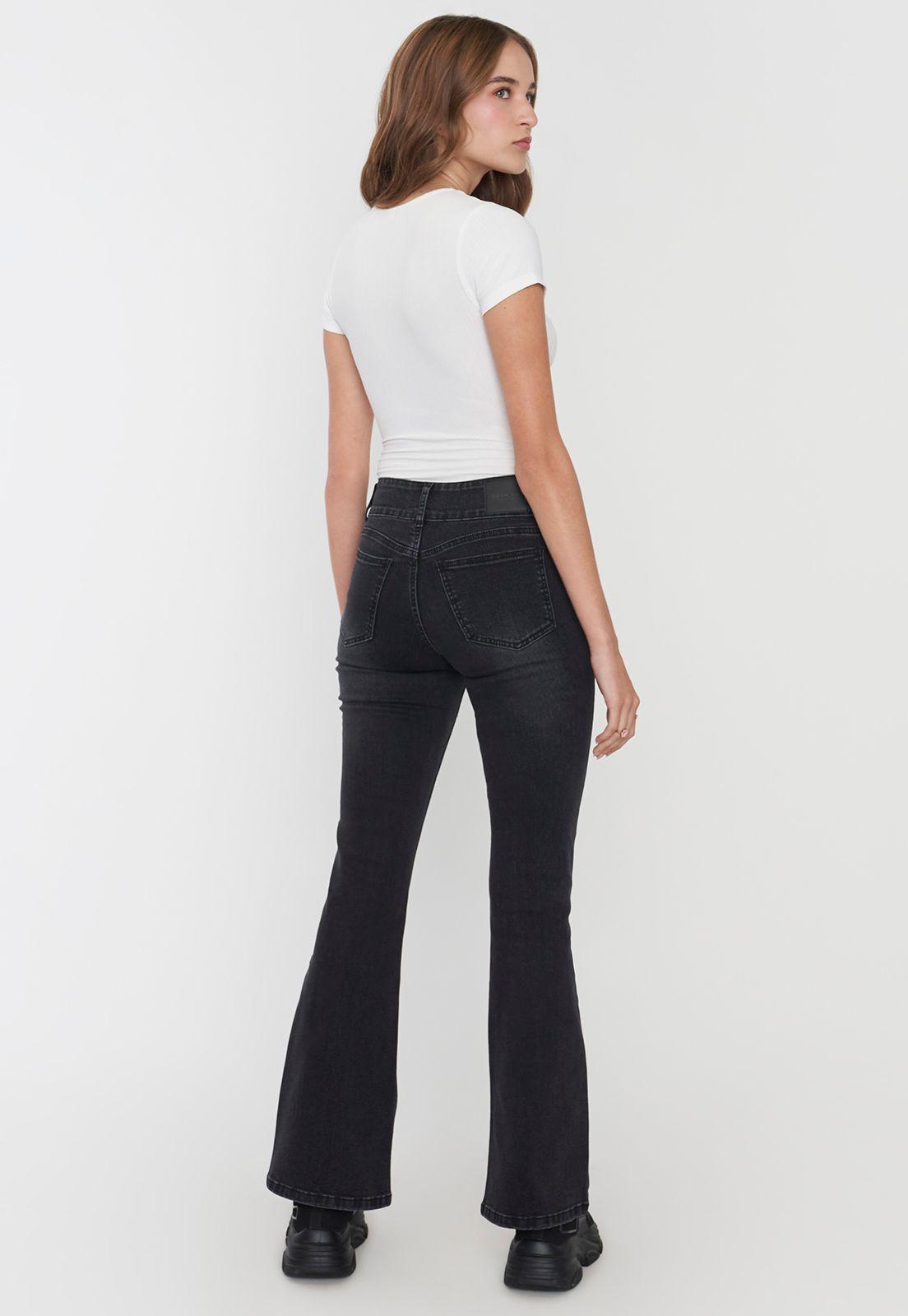 Jeans Mujer Flare Fit Costuras Negro Corona-2