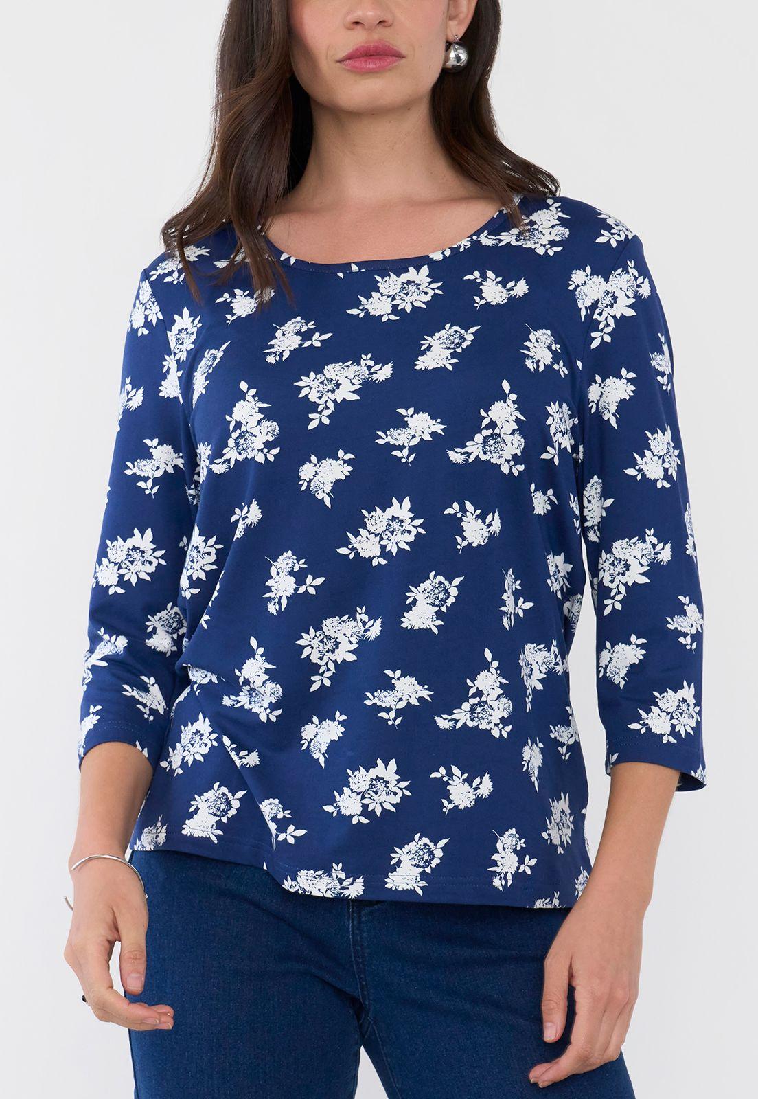 Polera Mujer Manga 3/4 Focal Print Navy Corona-2