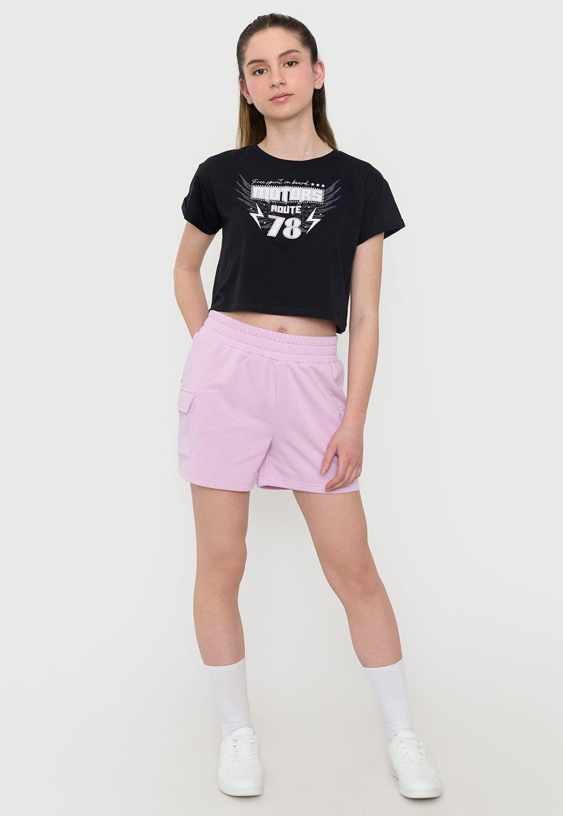 Polera Niña Teen Manga Corta Fun Negro Corona-3