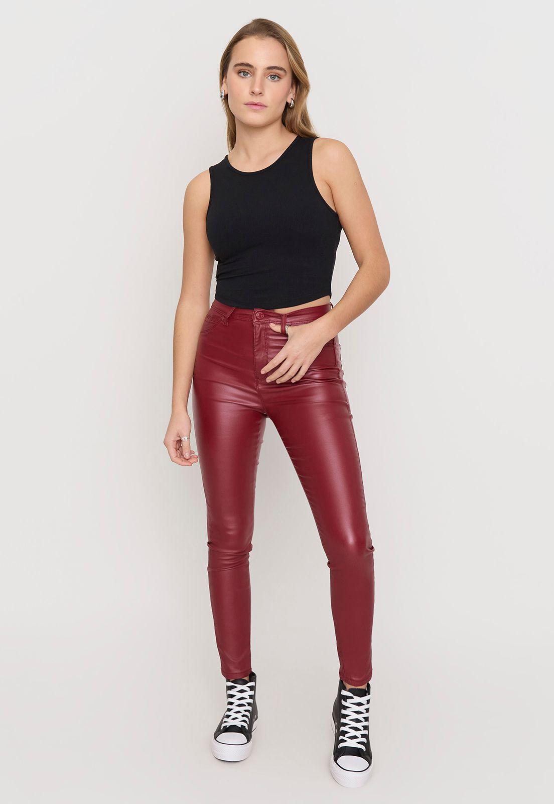 Pantalón Mujer Skinny Engomado Rojo Corona-0