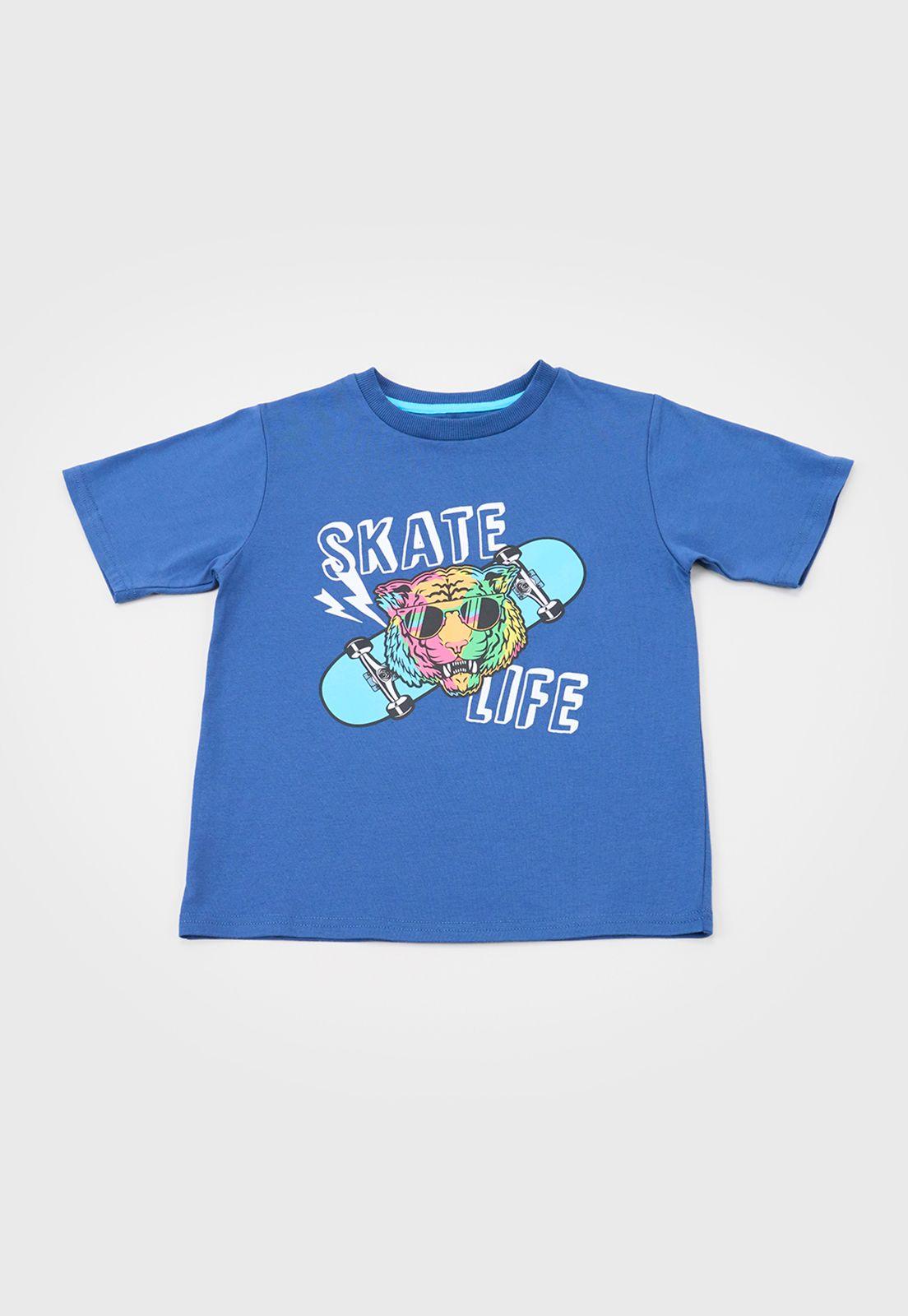 Polera Niño Kids M/C Print Fluor Azul Corona-0
