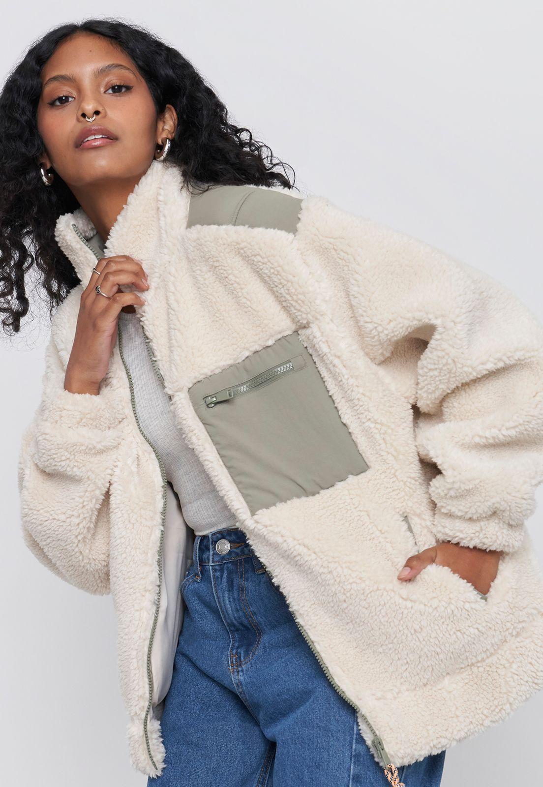 Chaqueta Mujer Peludo Ecru Corona-2