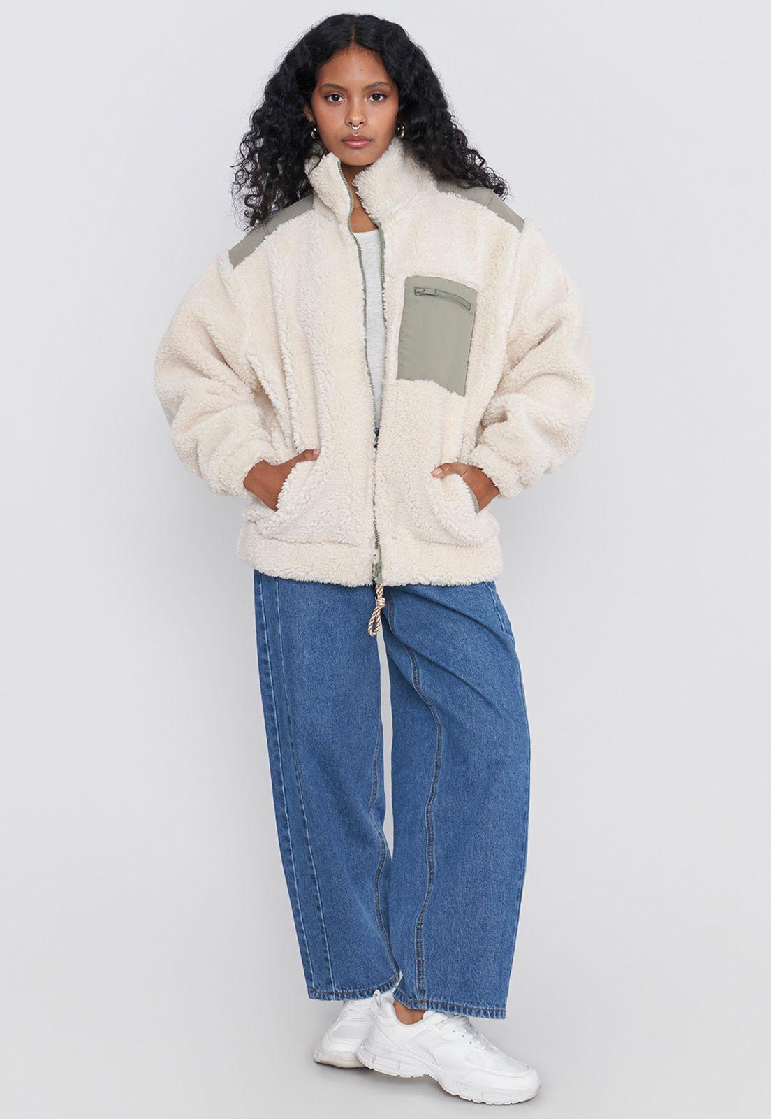 Chaqueta Mujer Peludo Ecru Corona-3