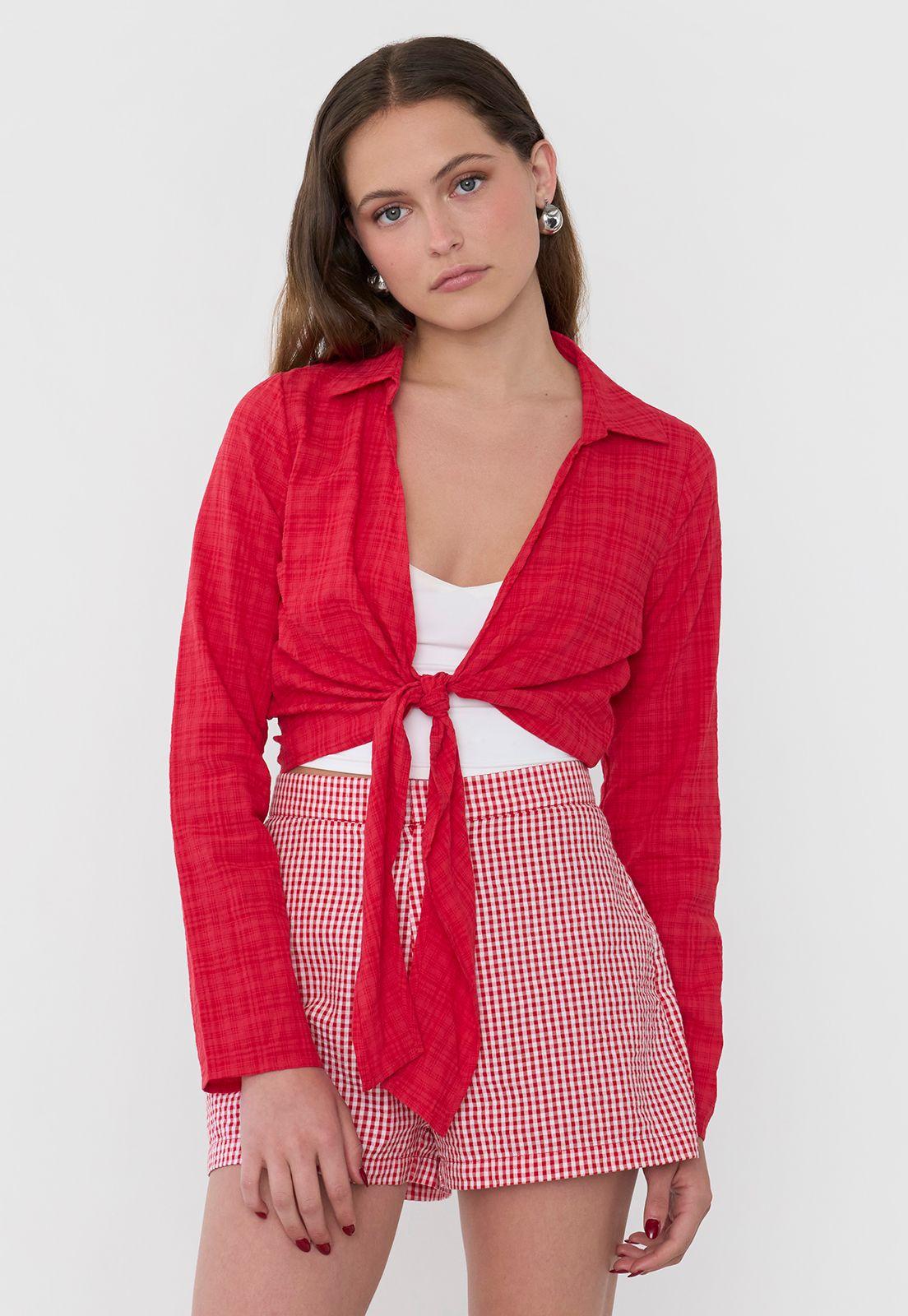 Blusa Mujer Camisera Amarras Rojo Corona-0