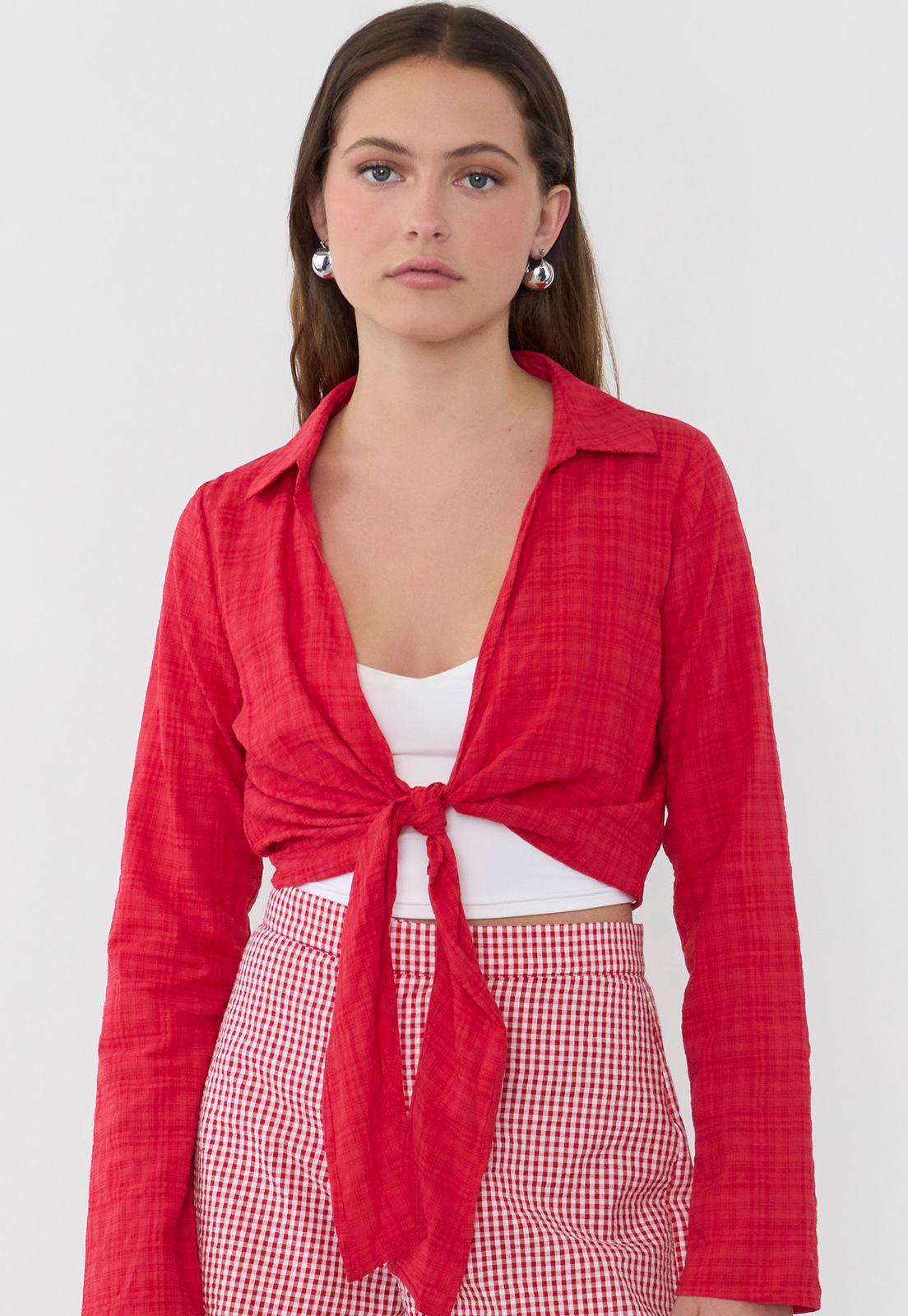 Blusa Mujer Camisera Amarras Rojo Corona-2