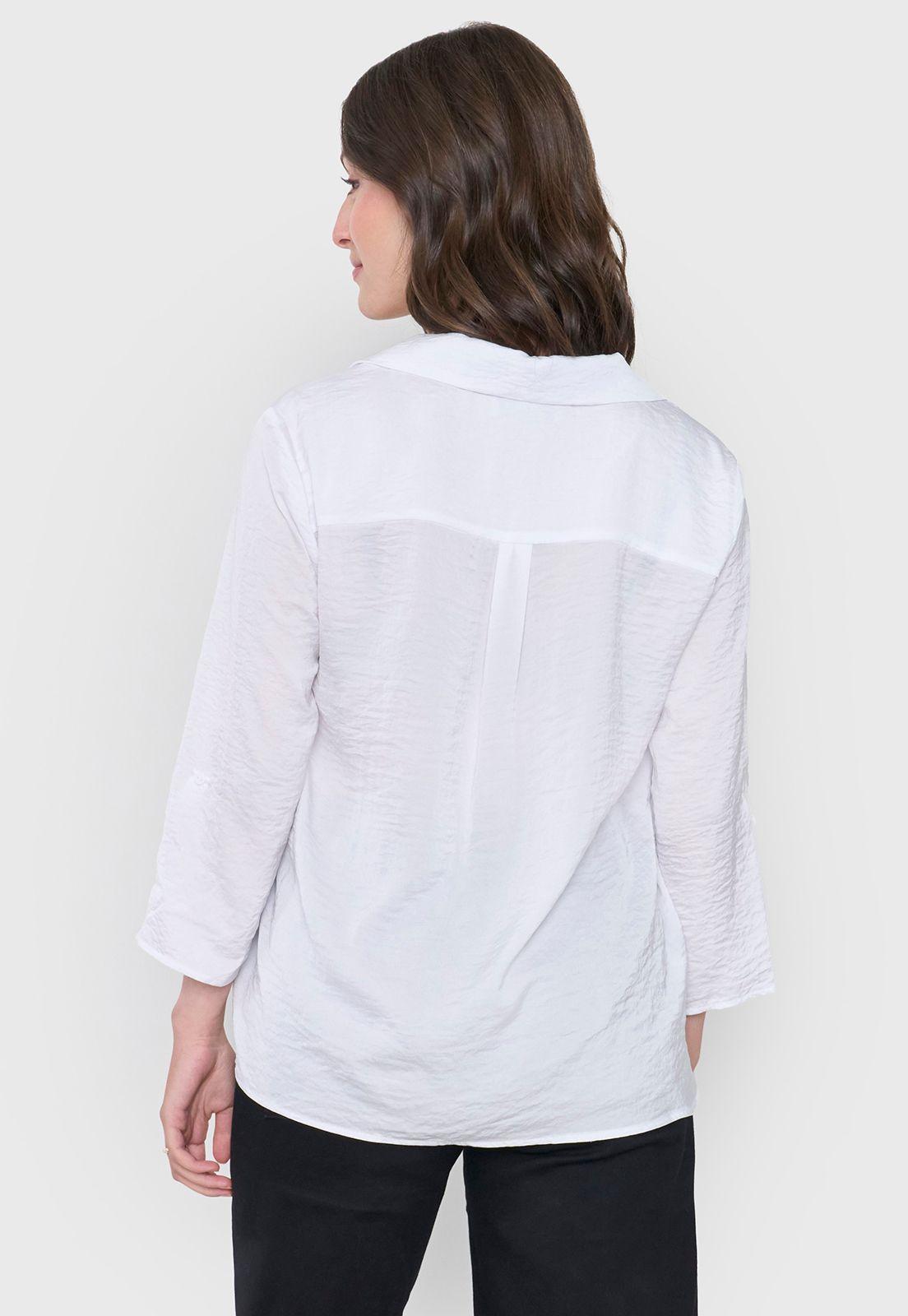 Blusa Mujer Cuello Camisero M/L Blanco Corona-1