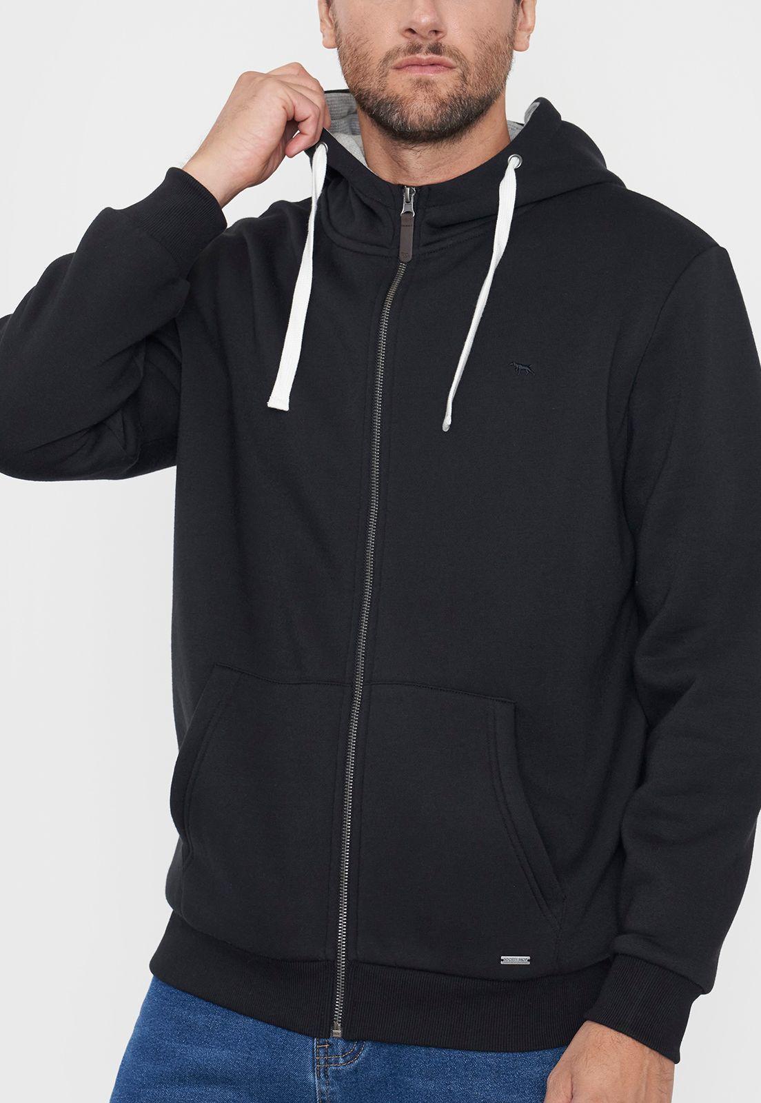Polerón Hombre Full Zipper Liso Color Negro Corona-2
