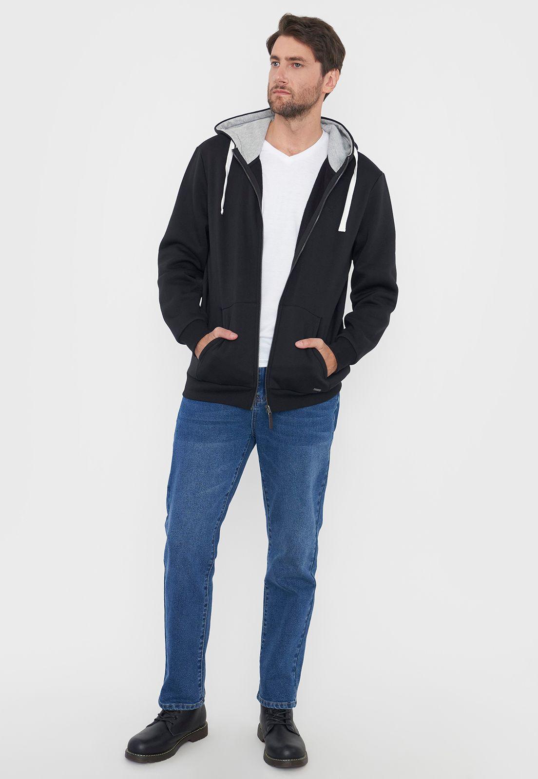 Polerón Hombre Full Zipper Liso Color Negro Corona-3