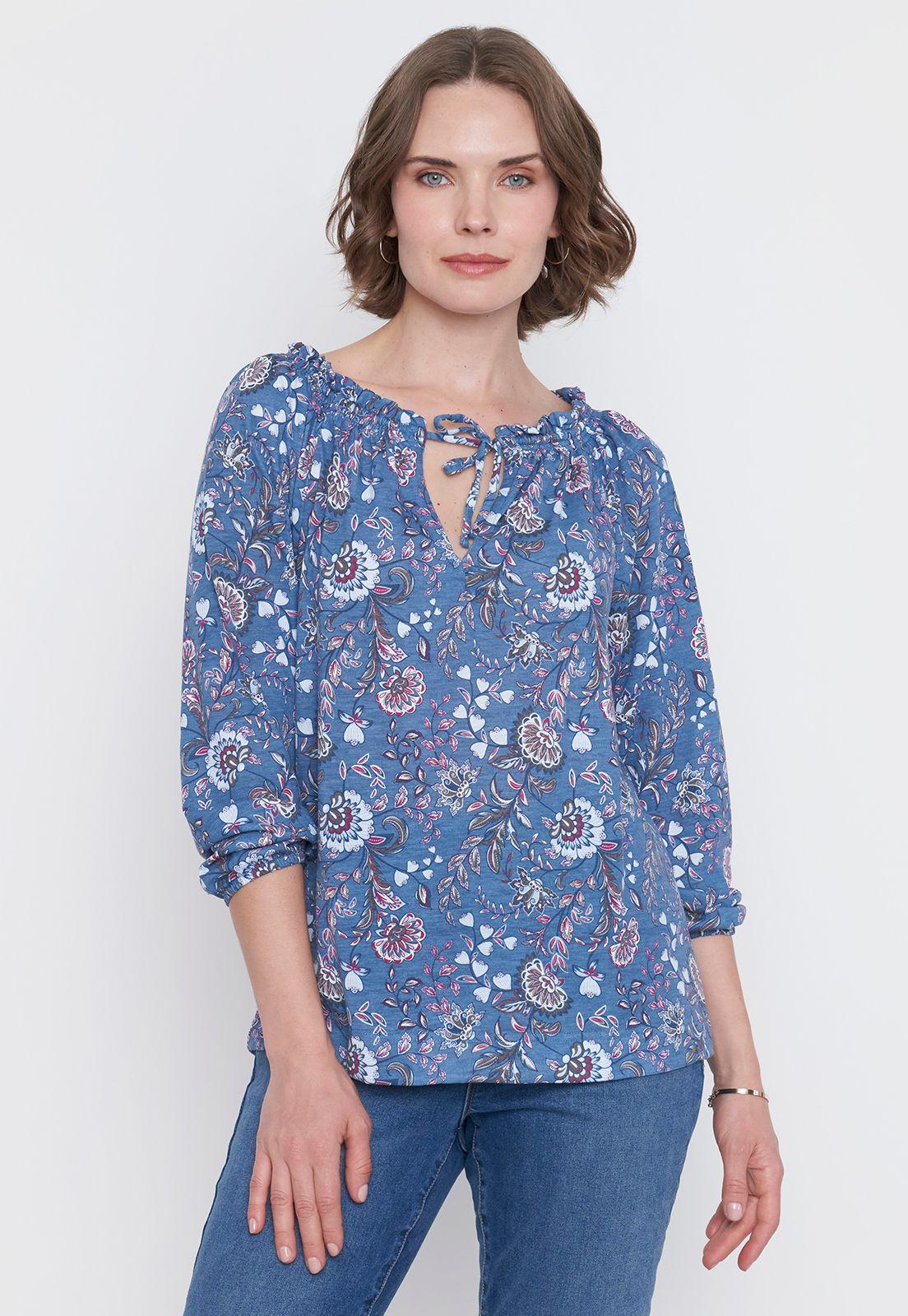 Polera Mujer M/L Detalles Panal Azul Corona-0