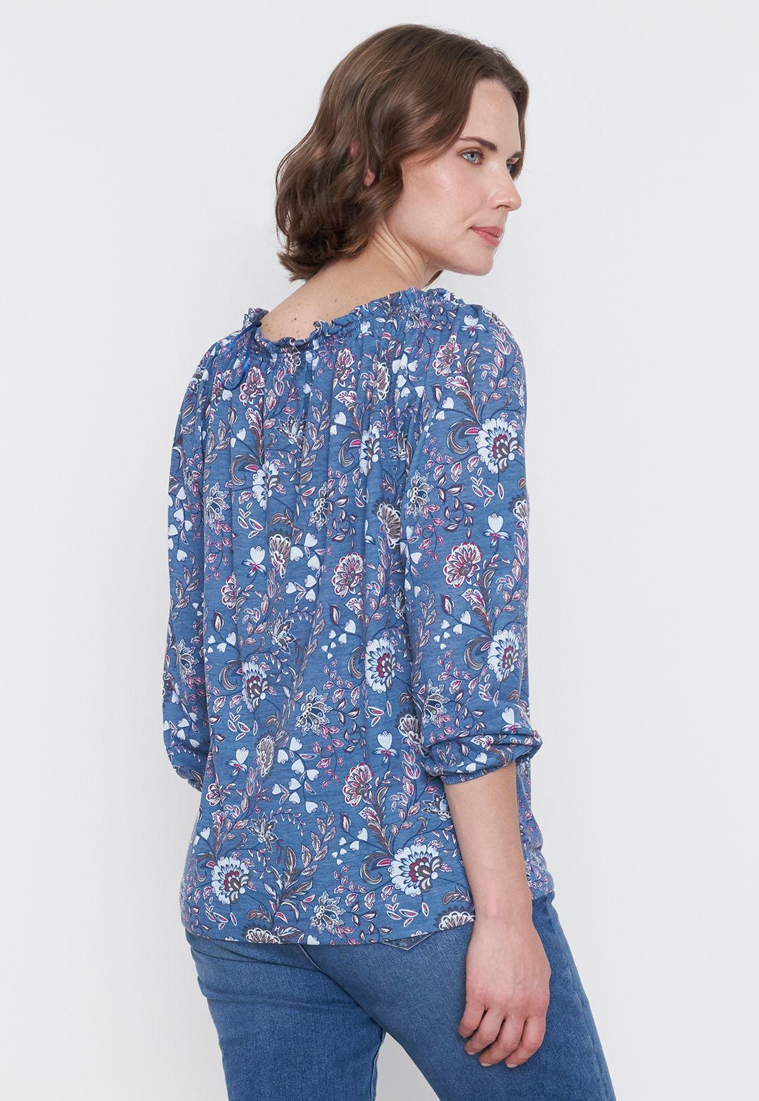 Polera Mujer M/L Detalles Panal Azul Corona-1