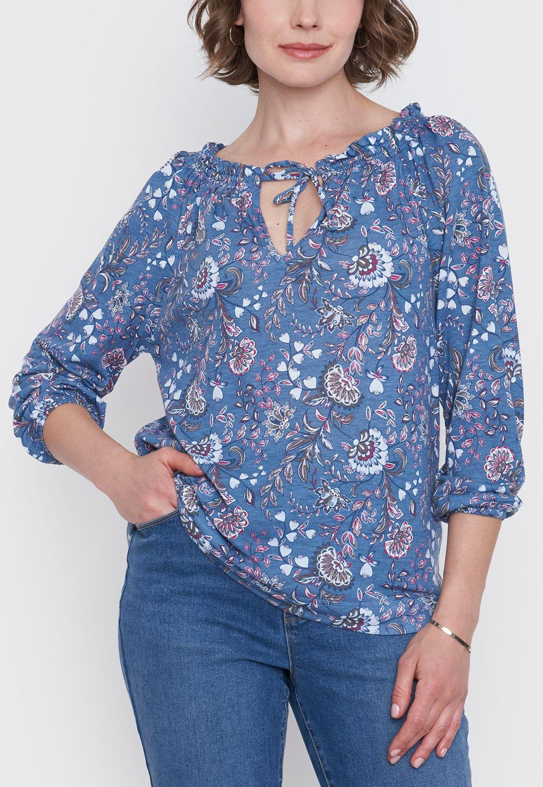 Polera Mujer M/L Detalles Panal Azul Corona-2