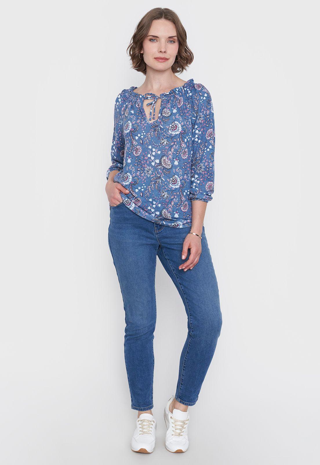 Polera Mujer M/L Detalles Panal Azul Corona-3