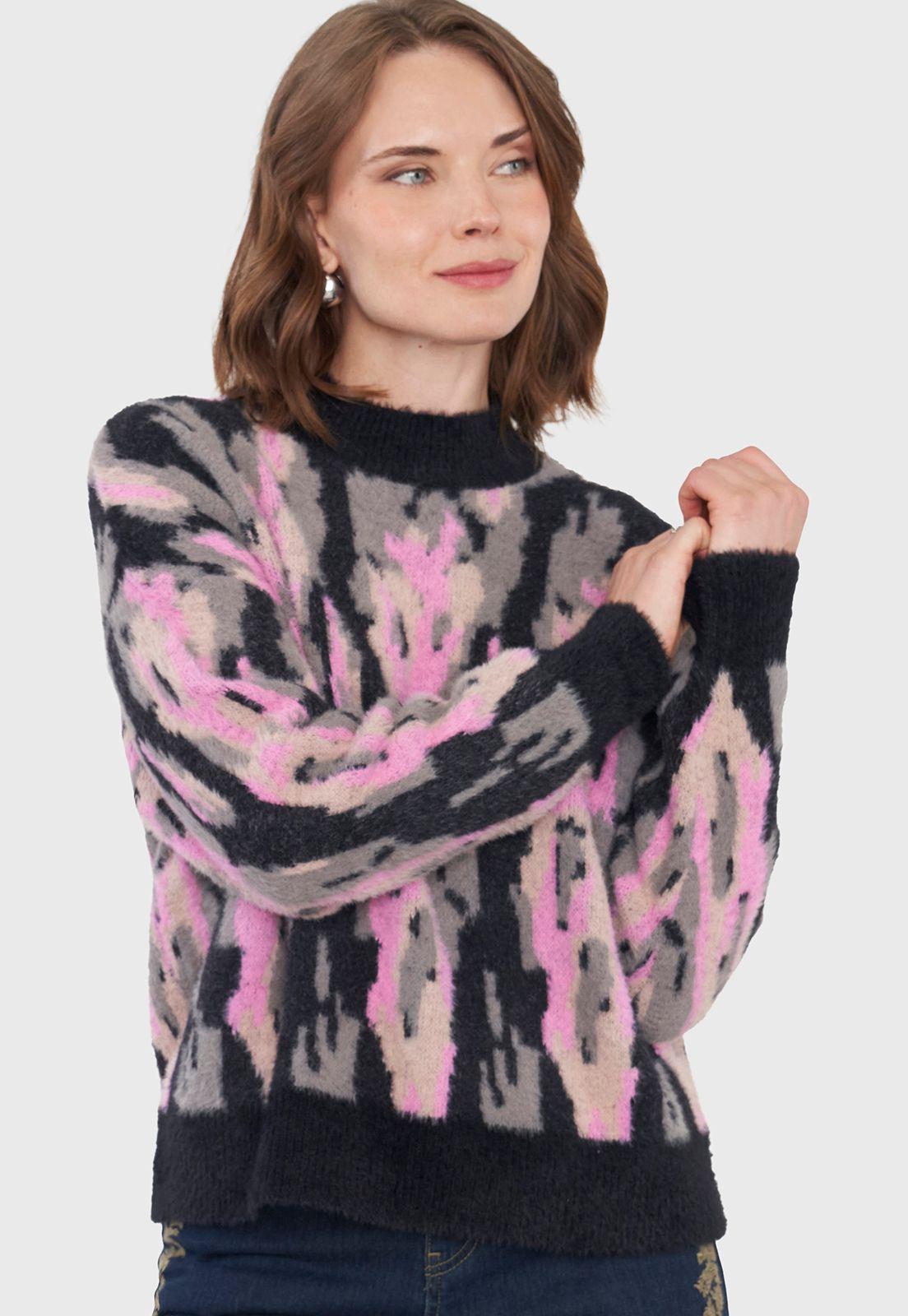 Sweater Mujer Jacquard Negro Corona-2