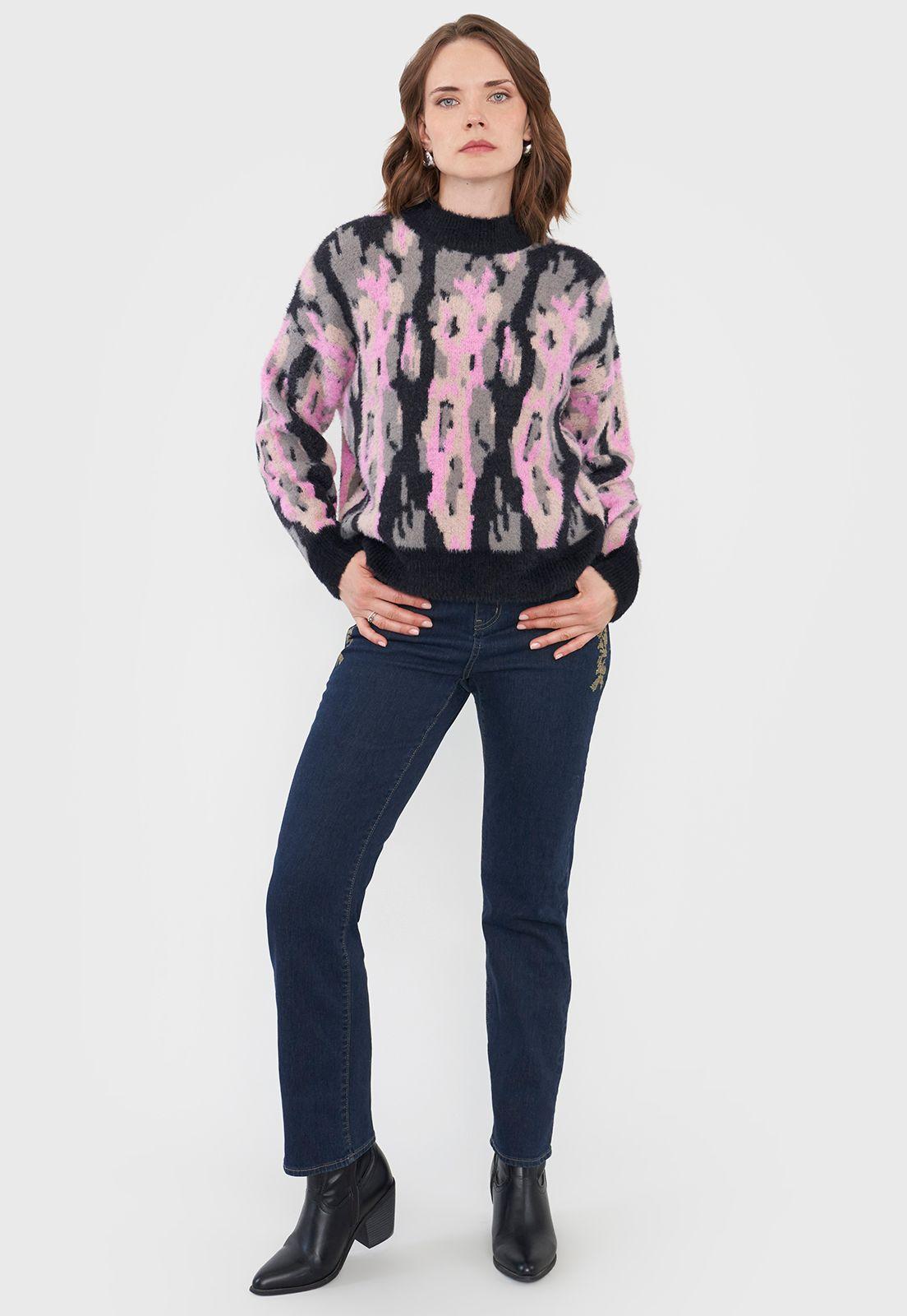 Sweater Mujer Jacquard Negro Corona-3