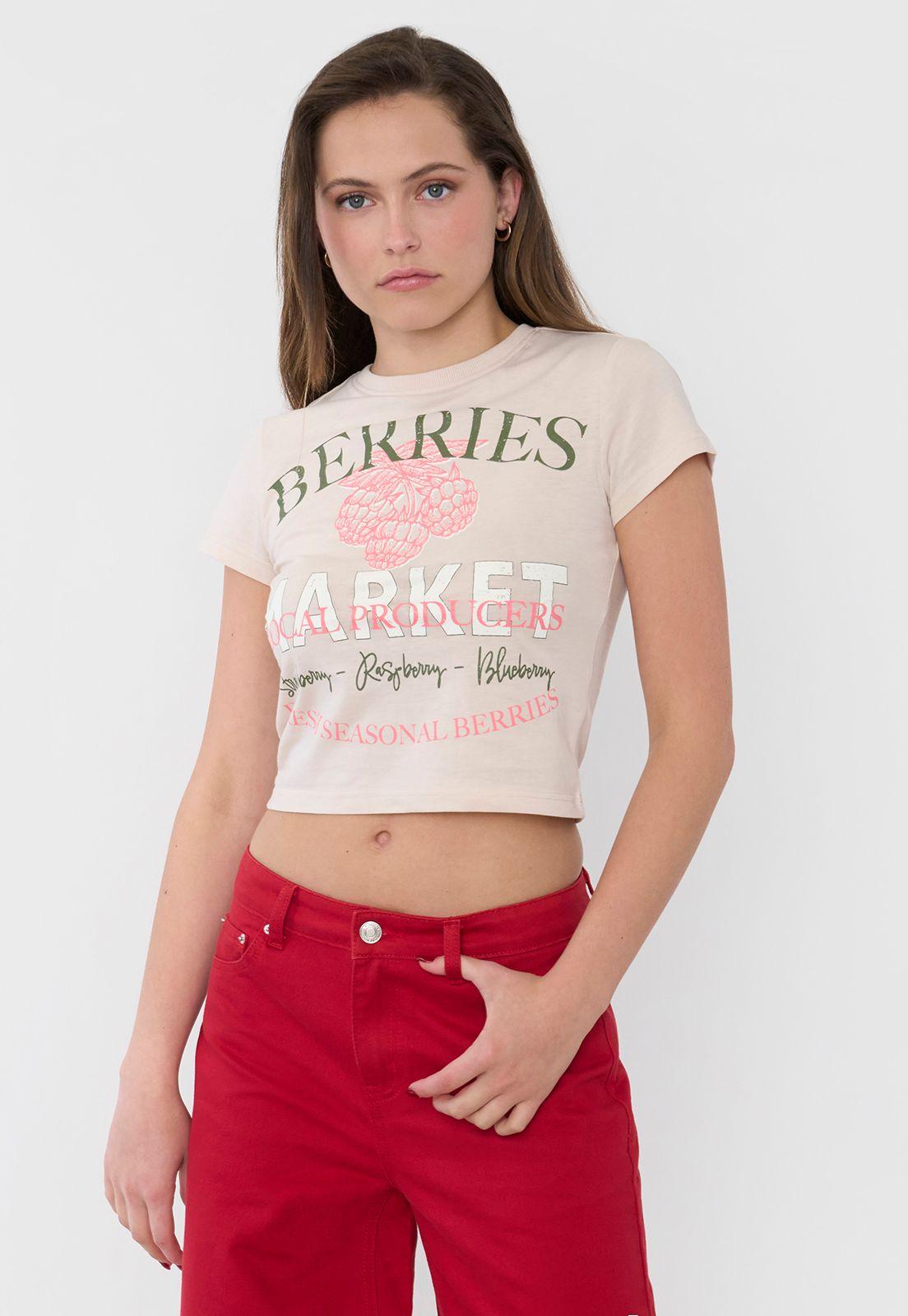 Polera Mujer Ajustada Manga Corta Beige Corona-0