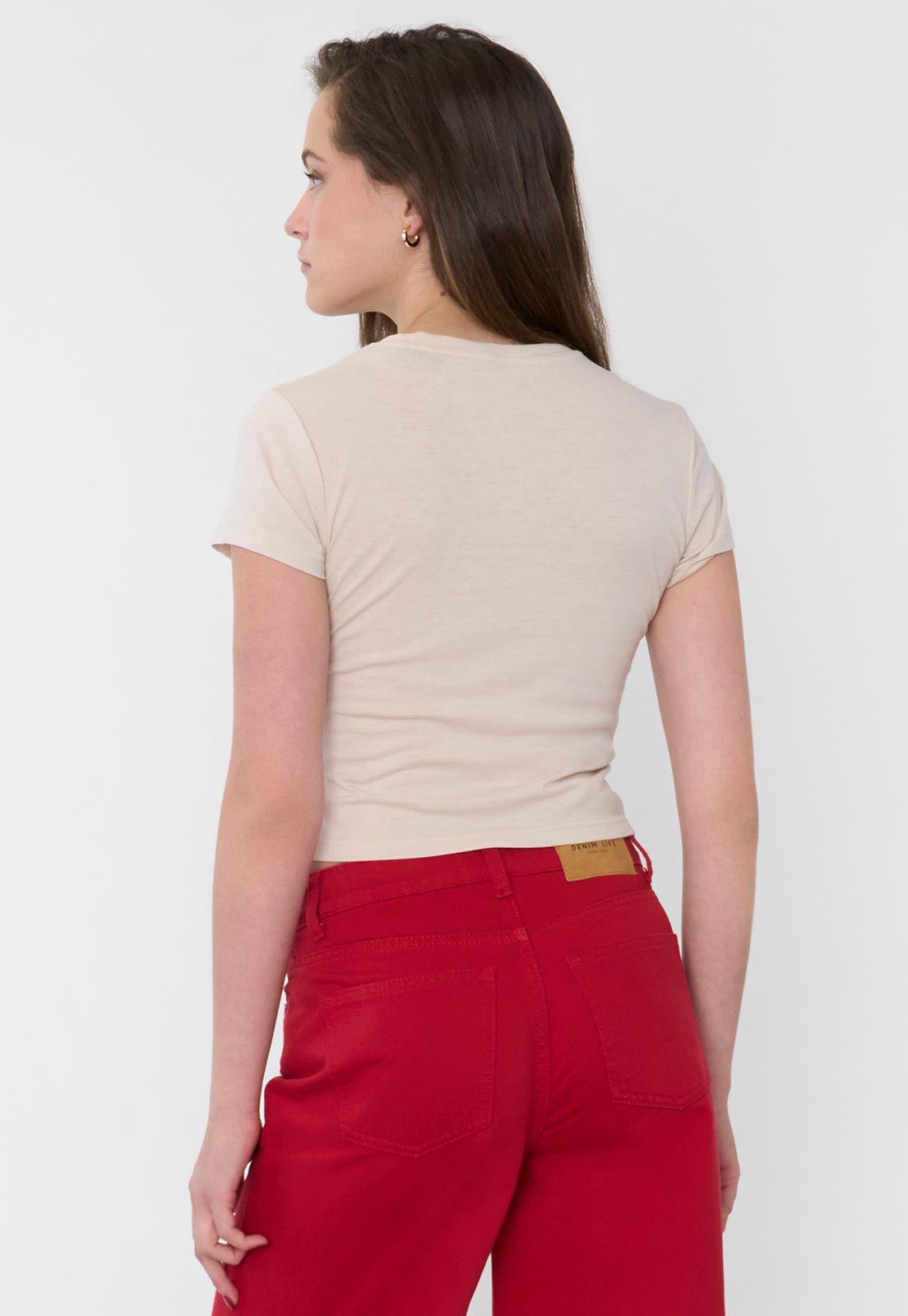 Polera Mujer Ajustada Manga Corta Beige Corona-1