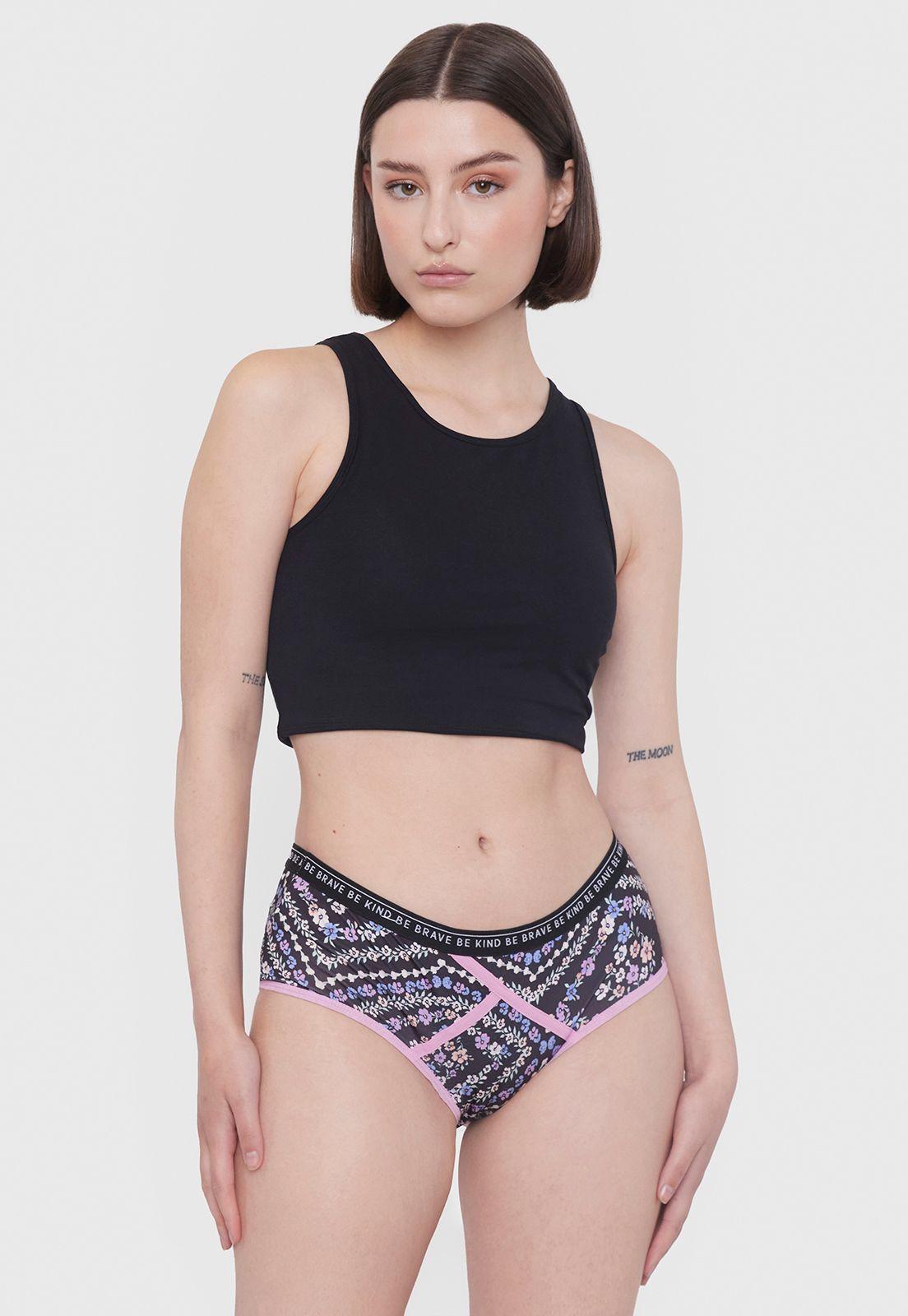 Boyshort Mujer Microfibra Flores Fondo Negro Corona-3