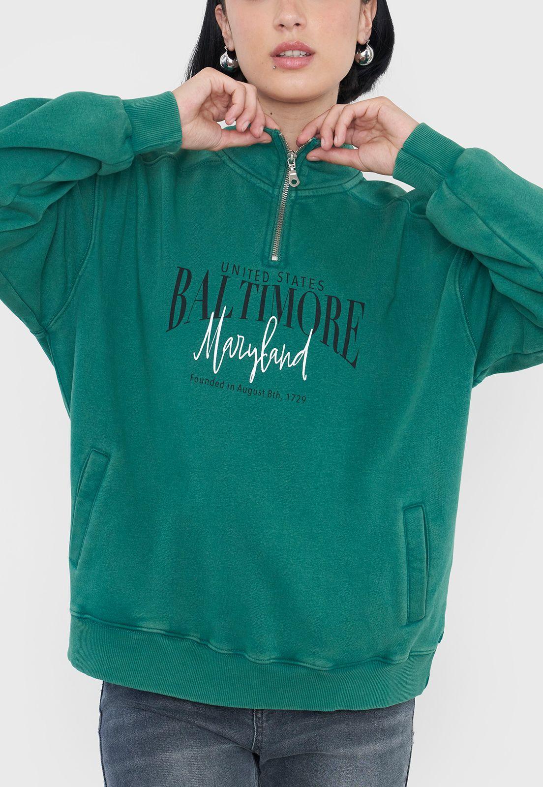 Polerón Mujer Half Zipper Verde Corona-2