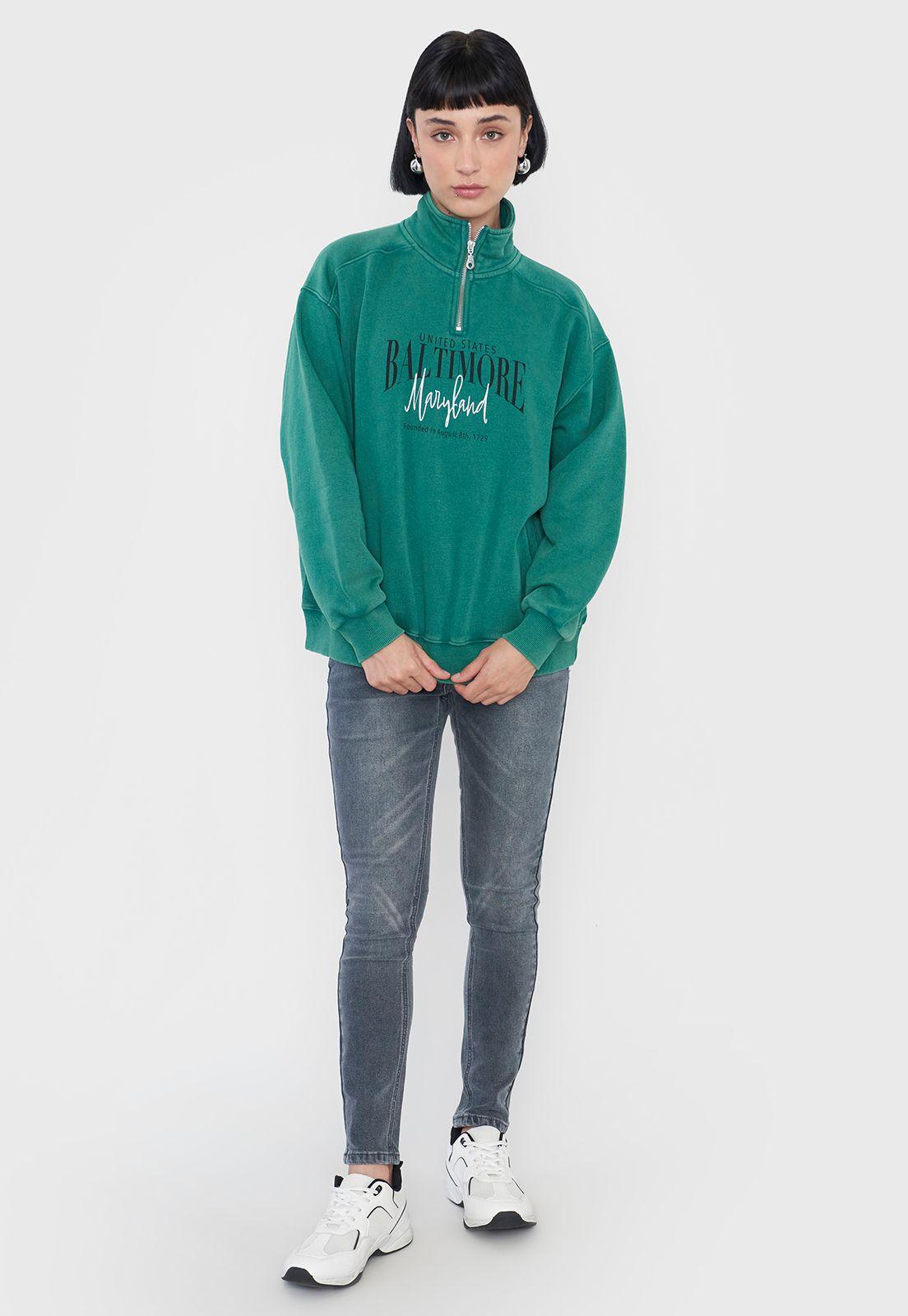 Polerón Mujer Half Zipper Verde Corona-3