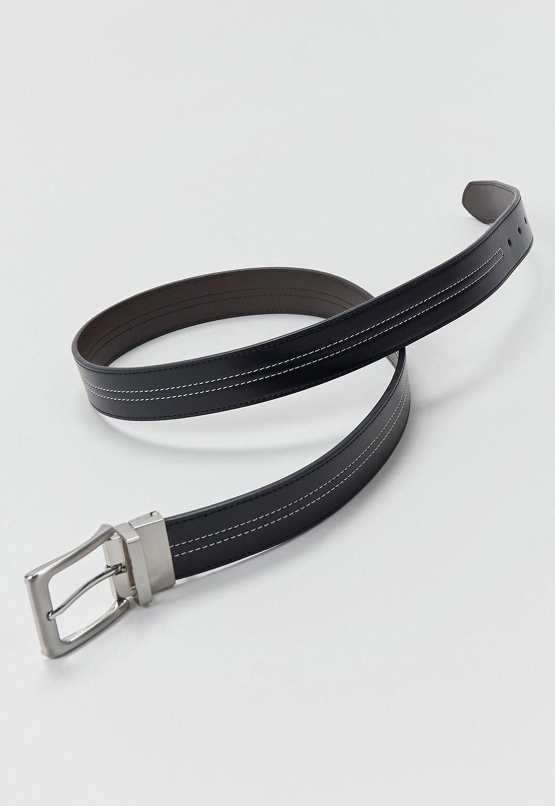 Cinturón Hombre Hebilla Reversible Negro Clásico Corona-2