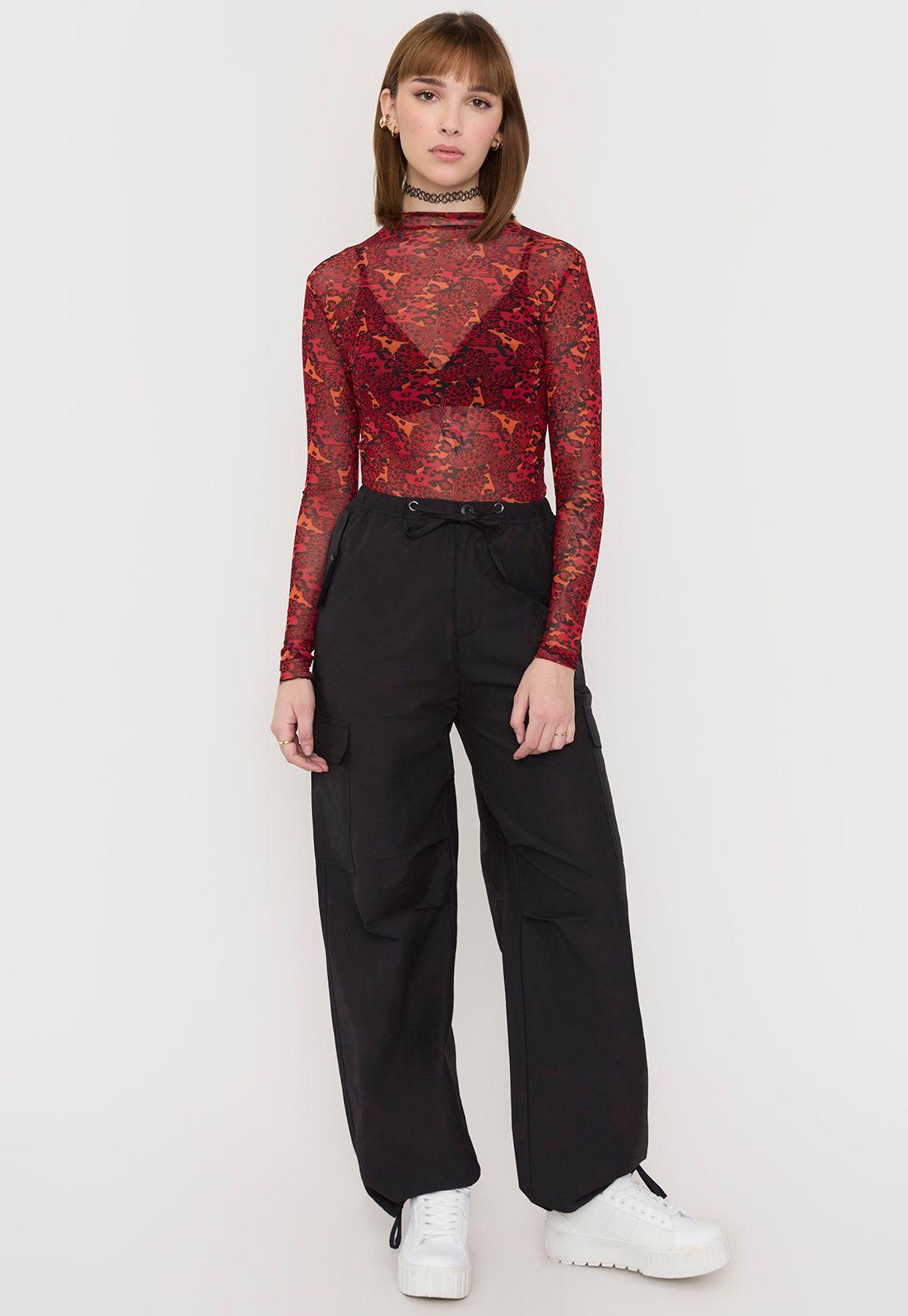 Pantalón Mujer Parachute Negro Corona-3